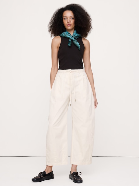 Mid-Rise Barrel Cotton Poplin Pant