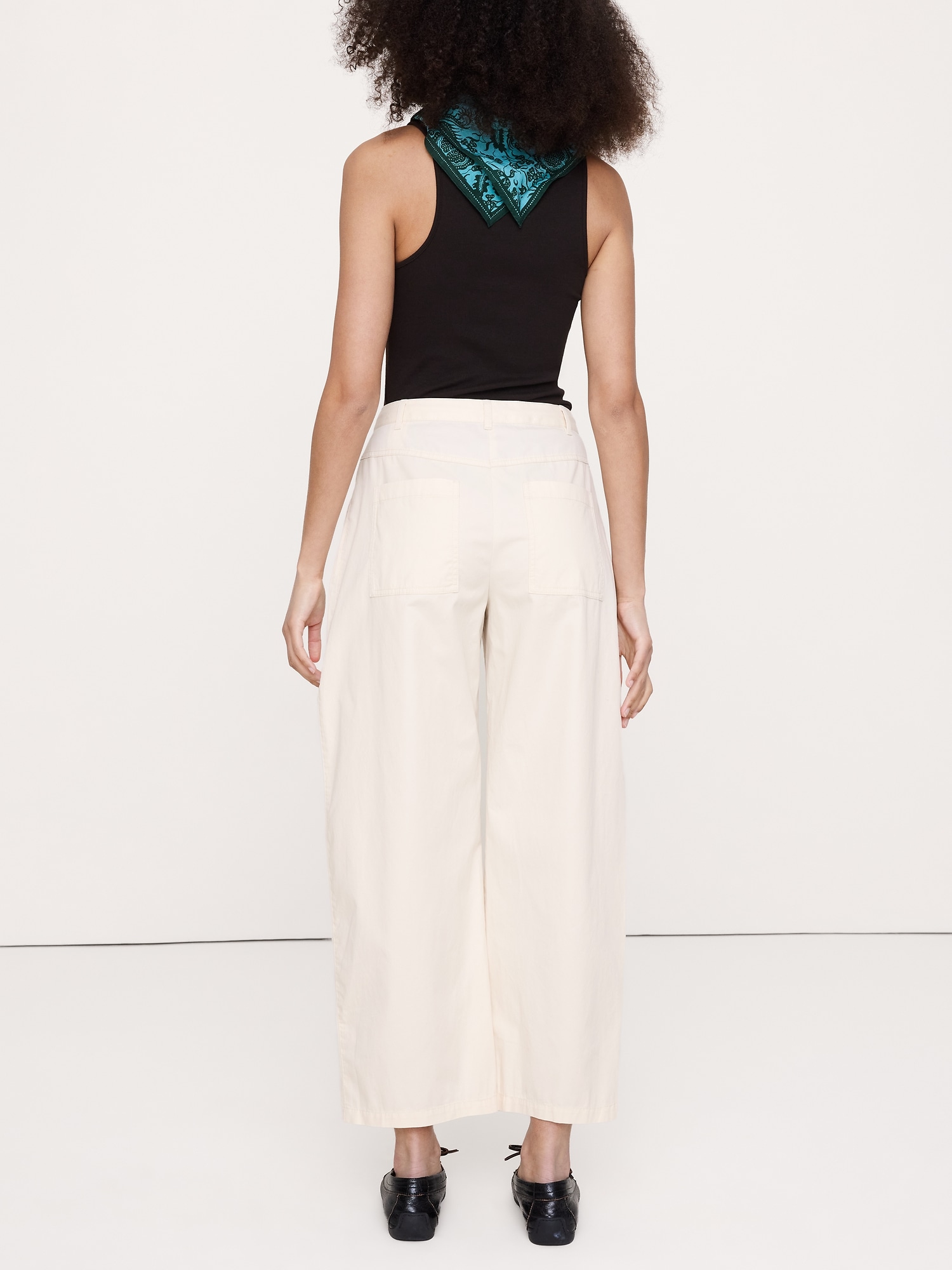 Image number 3 showing, Mid-Rise Barrel Cotton Poplin Pant
