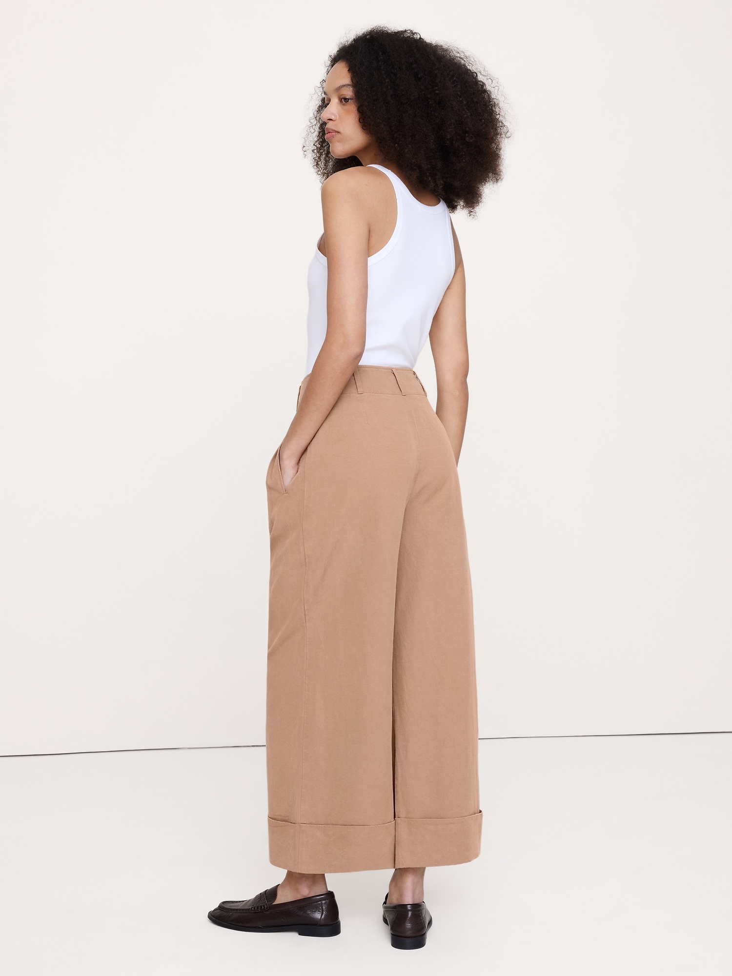Image number 7 showing, High-Rise Wide-Leg TENCEL™-Cotton-Linen Cropped Pant