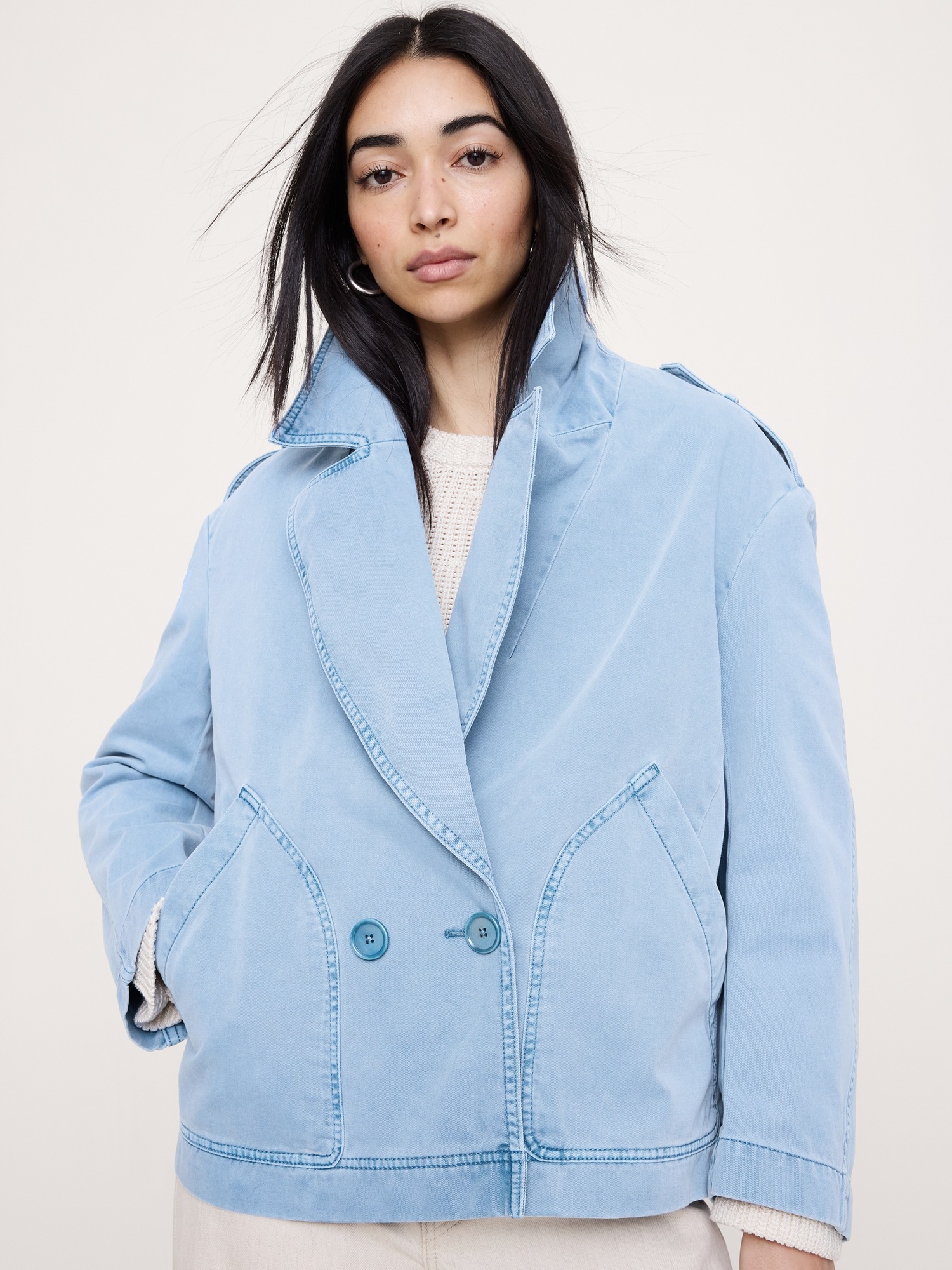Женское пальто Banana Republic Cotton Twill Peacoat, цвет: Синий — фото 3