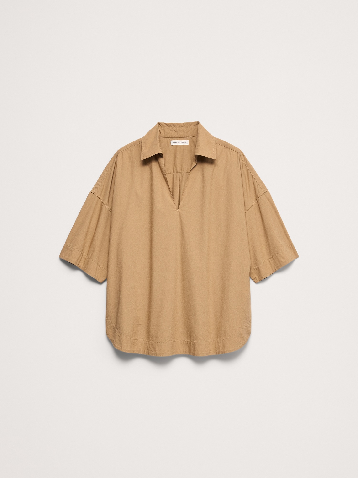Женский топ Banana Republic Cotton Poplin Popover Tunic, цвет: Хаки бежевый — фото 4