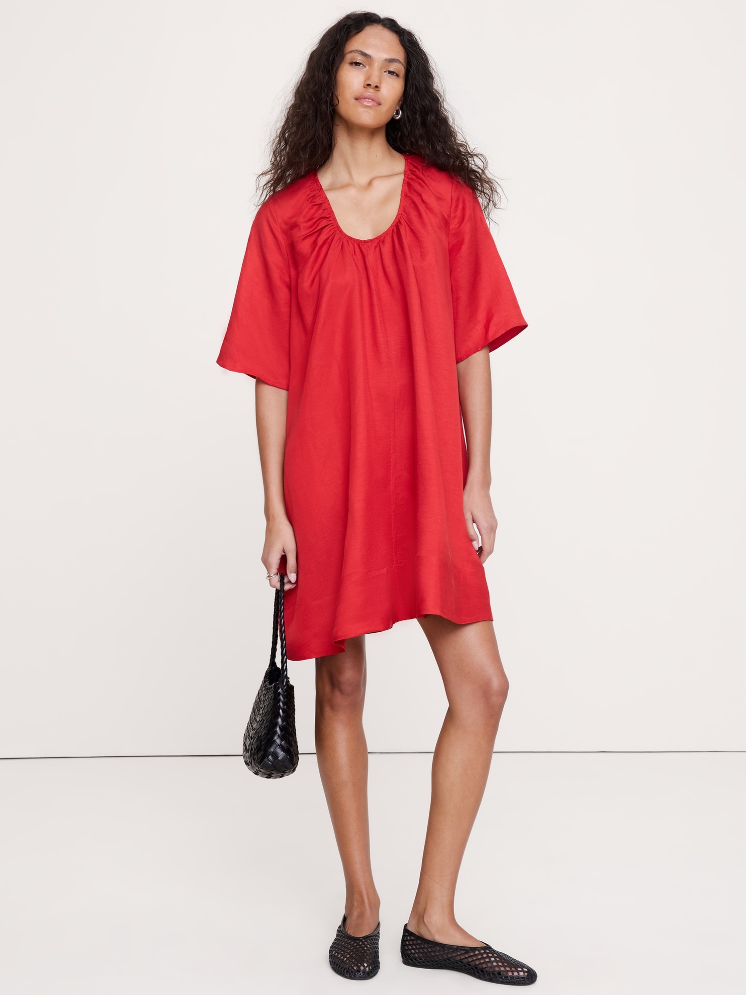 Image number 1 showing, Viscose-Linen Scoop-Neck Mini Dress