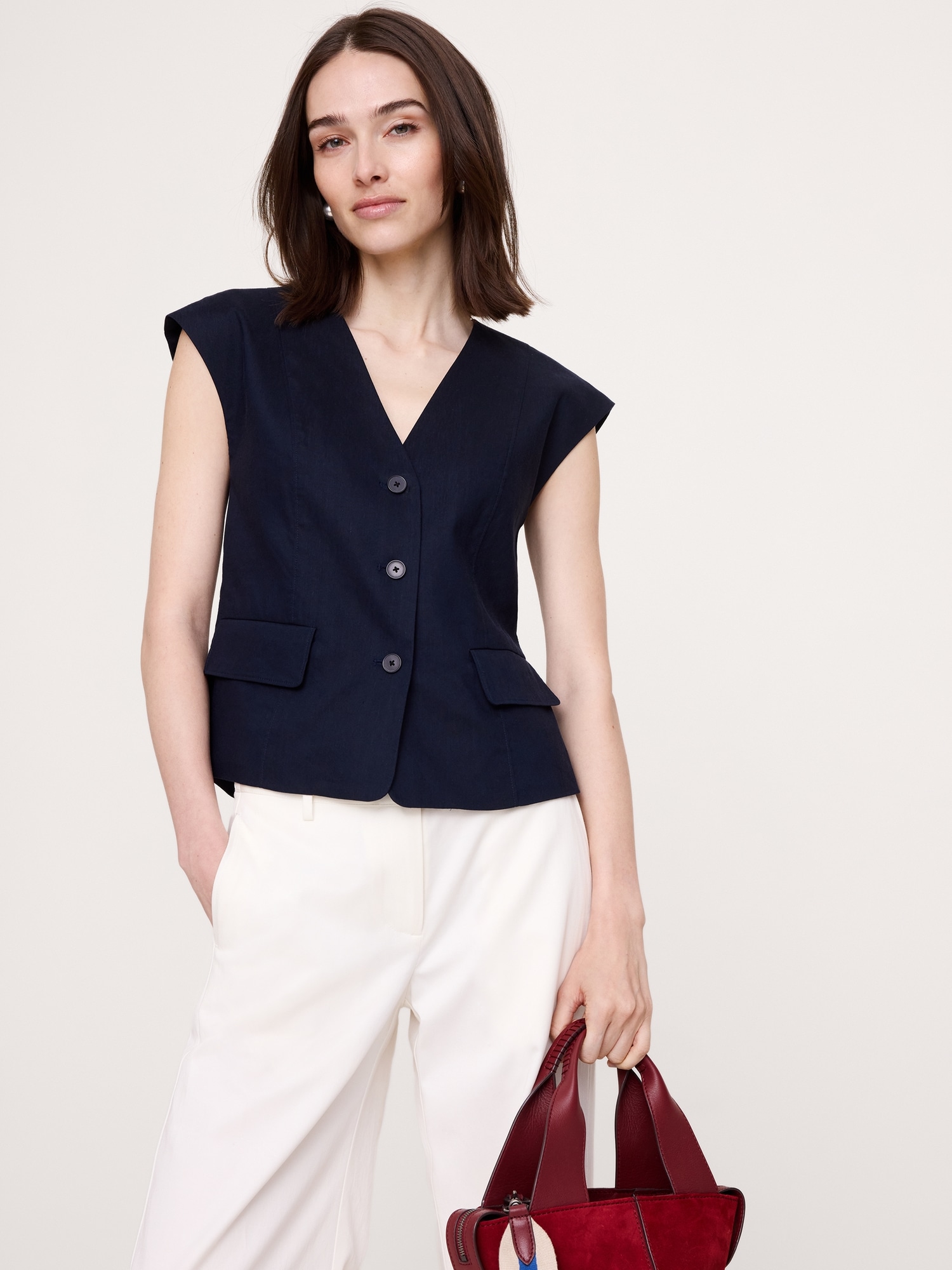 Image number 1 showing, Stretch Linen-Viscose Vest