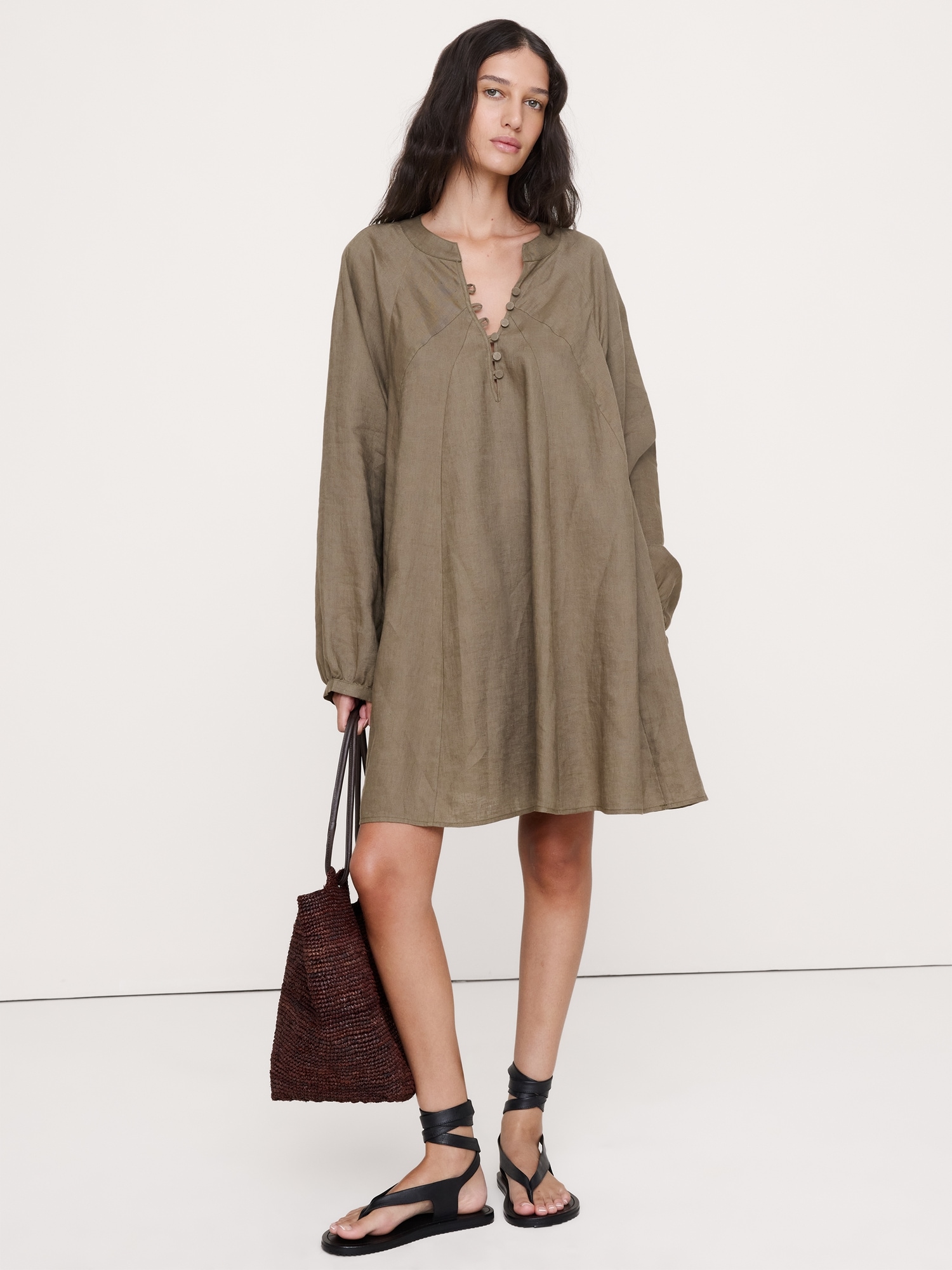 Image number 1 showing, Linen Kaftan Mini Dress