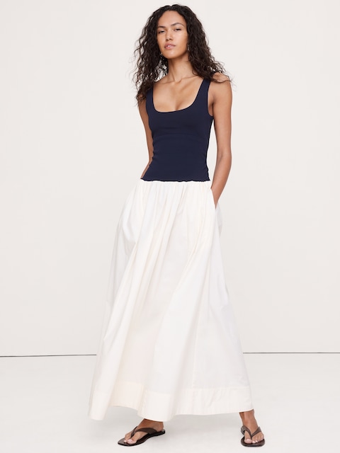 Sculpted-Stretch + Cotton Poplin Maxi Dress