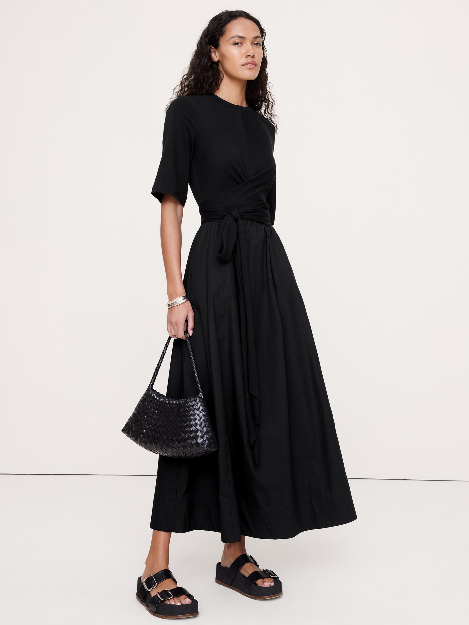 Image number 1 showing, Cotton Poplin + Jersey Twisted Maxi Dress