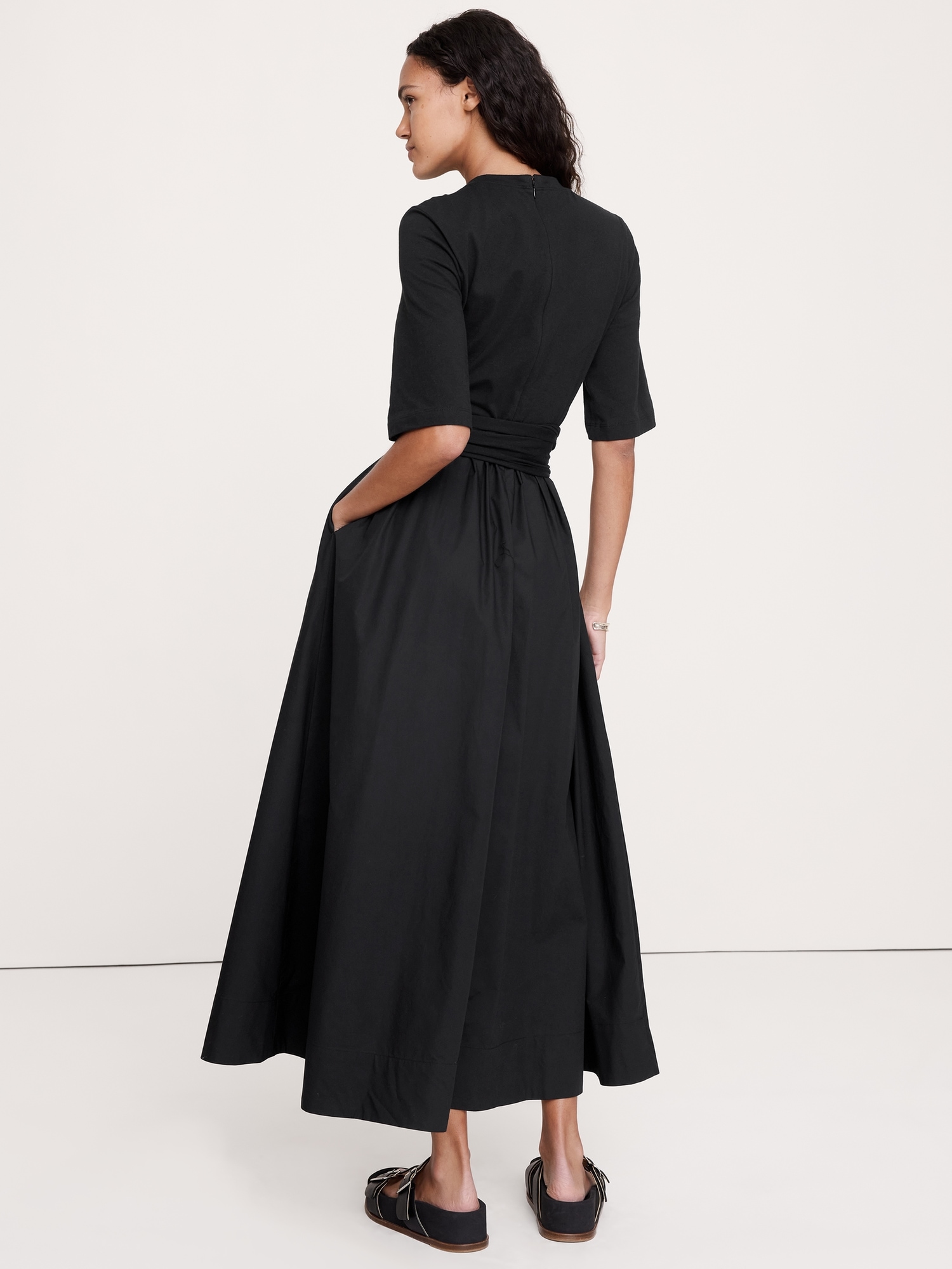 Image number 3 showing, Cotton Poplin + Jersey Twisted Maxi Dress