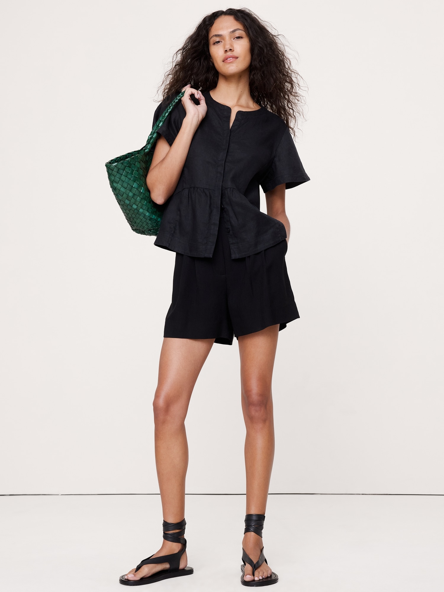 Image number 1 showing, Linen Flutter-Sleeve Top