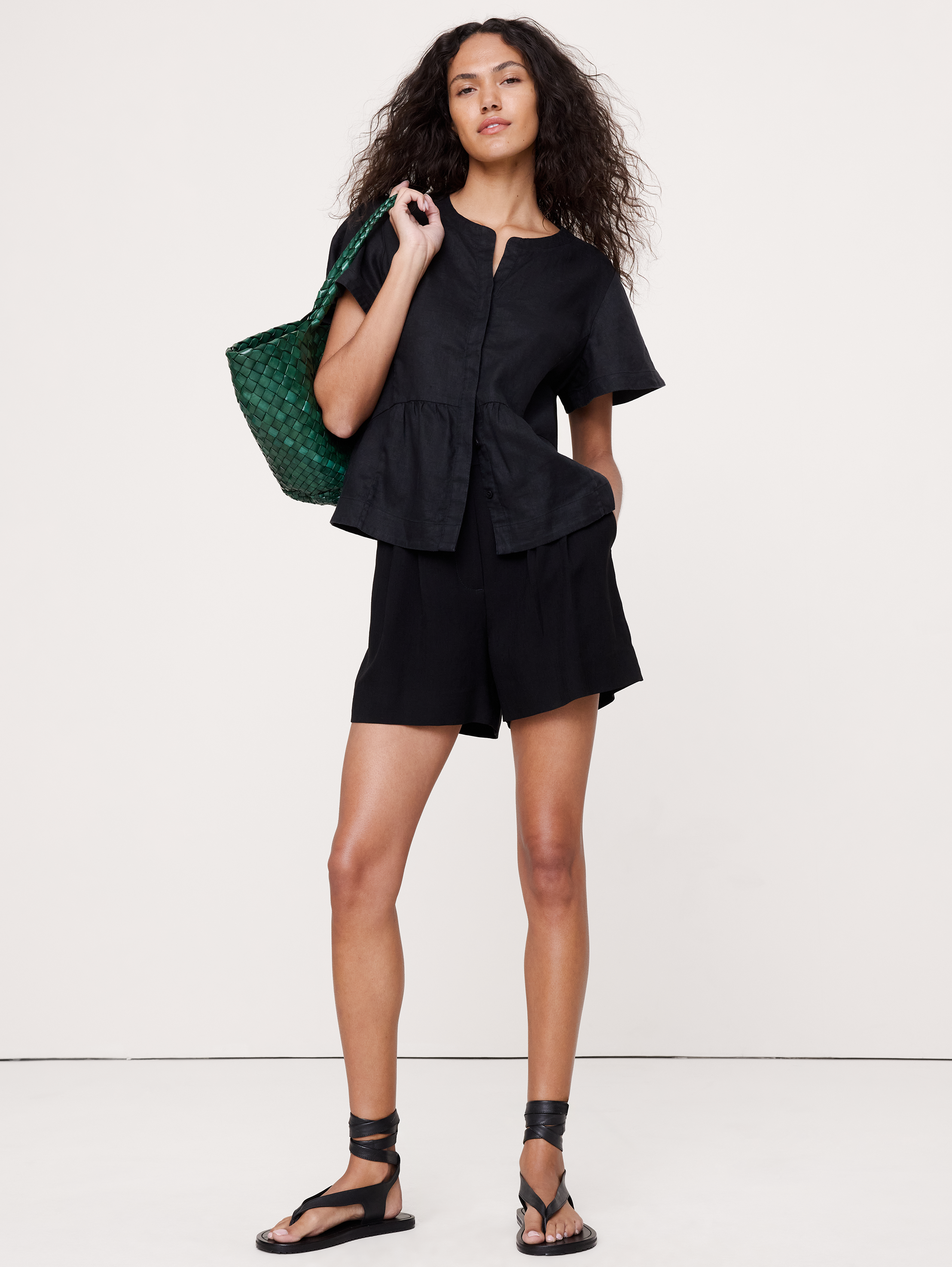 Linen Flutter-Sleeve Top