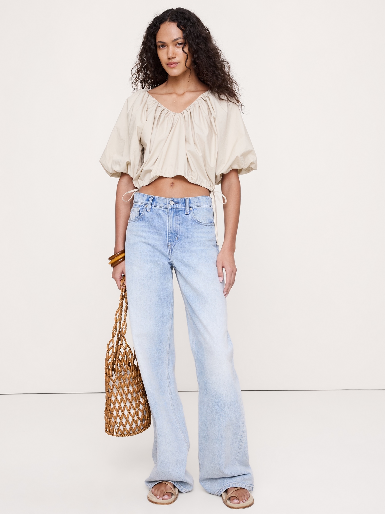 Image number 1 showing, Cotton Poplin Bubble-Hem Cropped Top