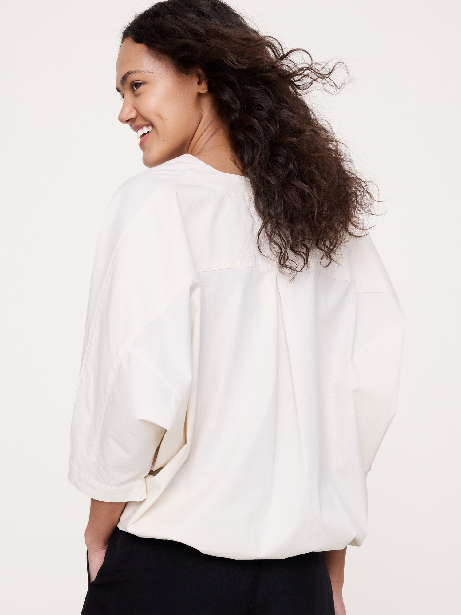 Image number 3 showing, Stretch-Cotton Drawstring-Hem Top