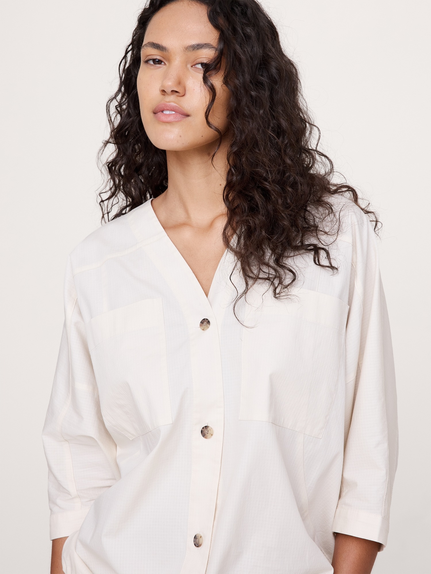 Женский топ Banana Republic Stretch-Cotton Drawstring-Hem Top, цвет: Кремовый белый — фото 3