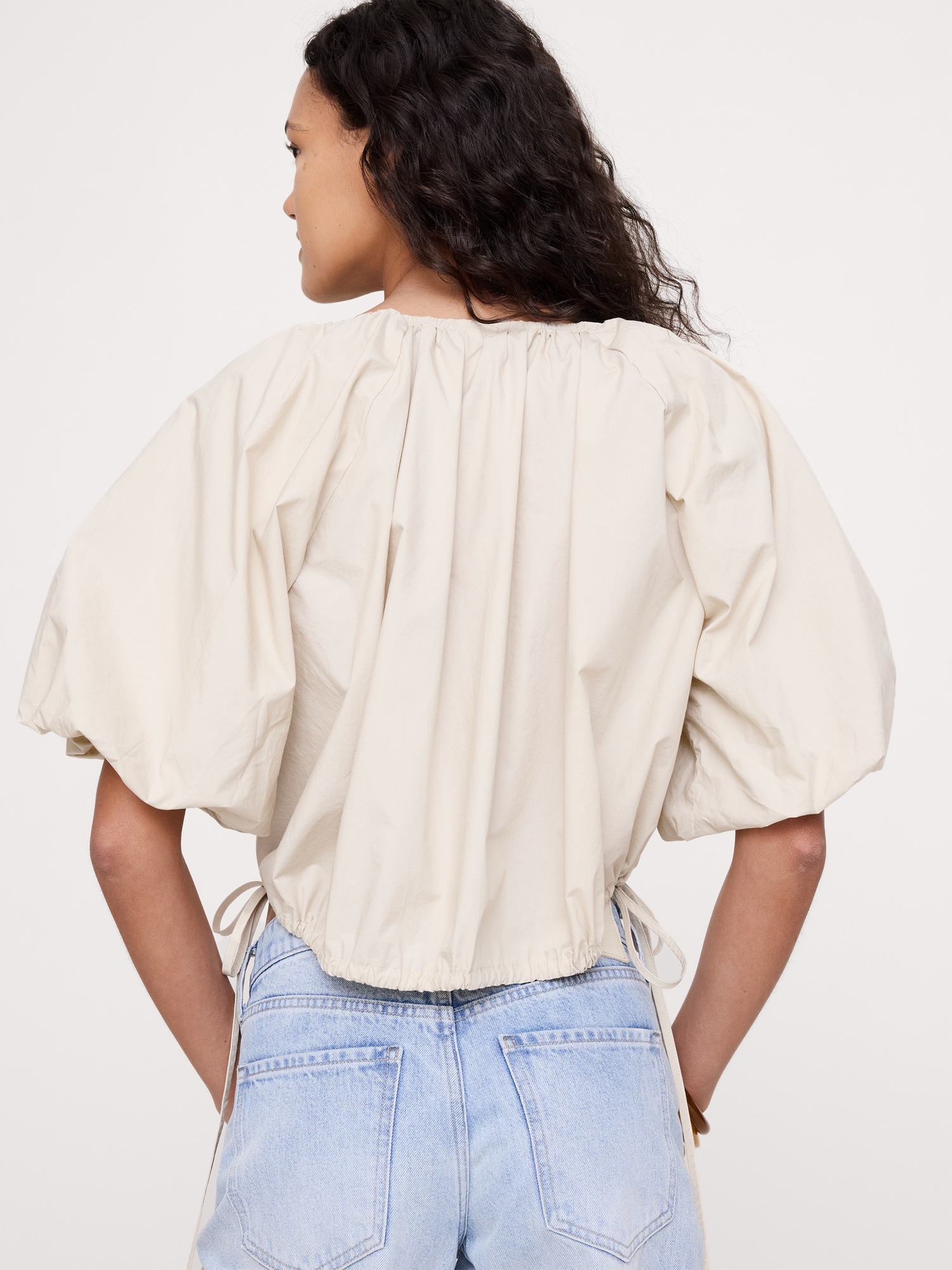 Image number 6 showing, Cotton Poplin Bubble-Hem Cropped Top