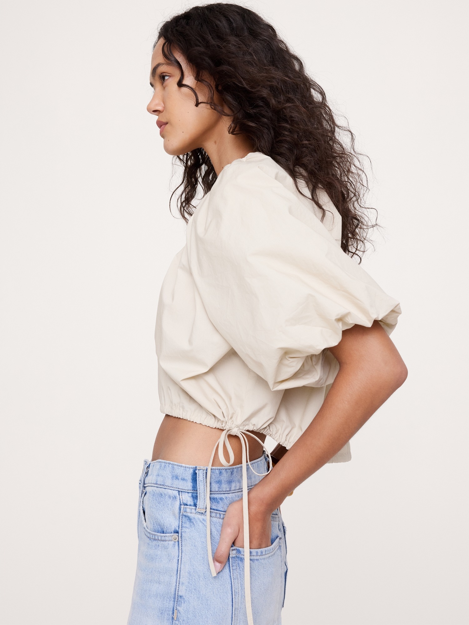 Image number 7 showing, Cotton Poplin Bubble-Hem Cropped Top