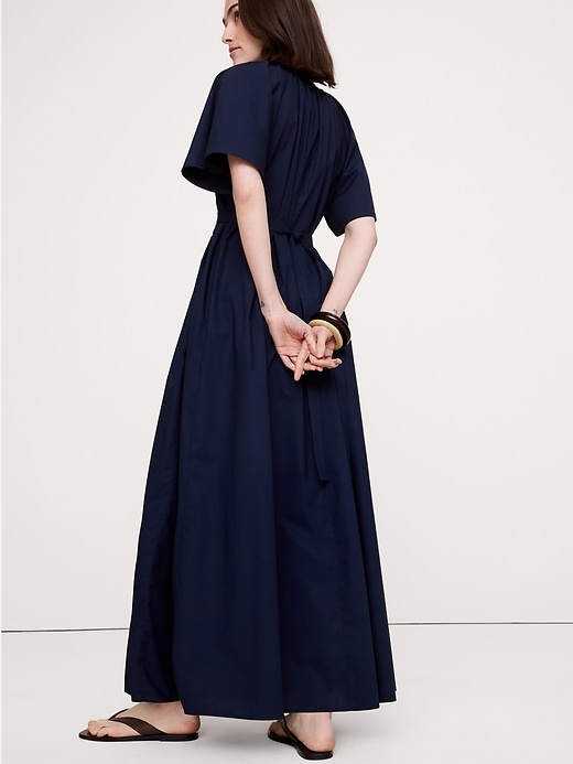 Banana Republic Women's Tie-Back Maxi Dress Navy Blue (100% Cotton) Size XXS