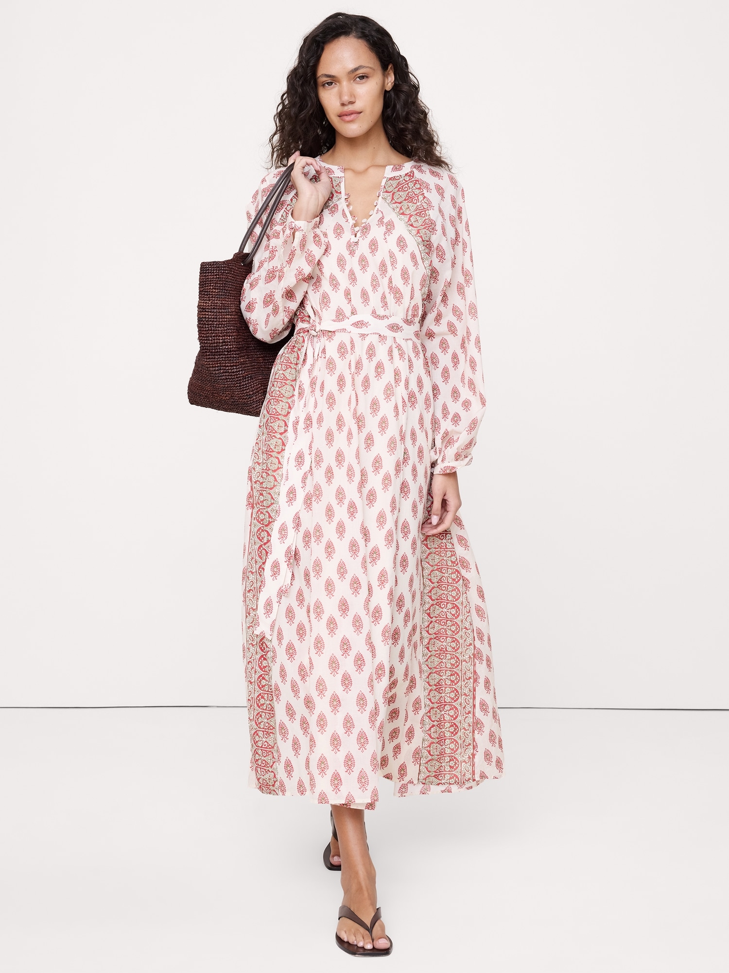 Image number 1 showing, Lightweight Cotton Kaftan Maxi Dress