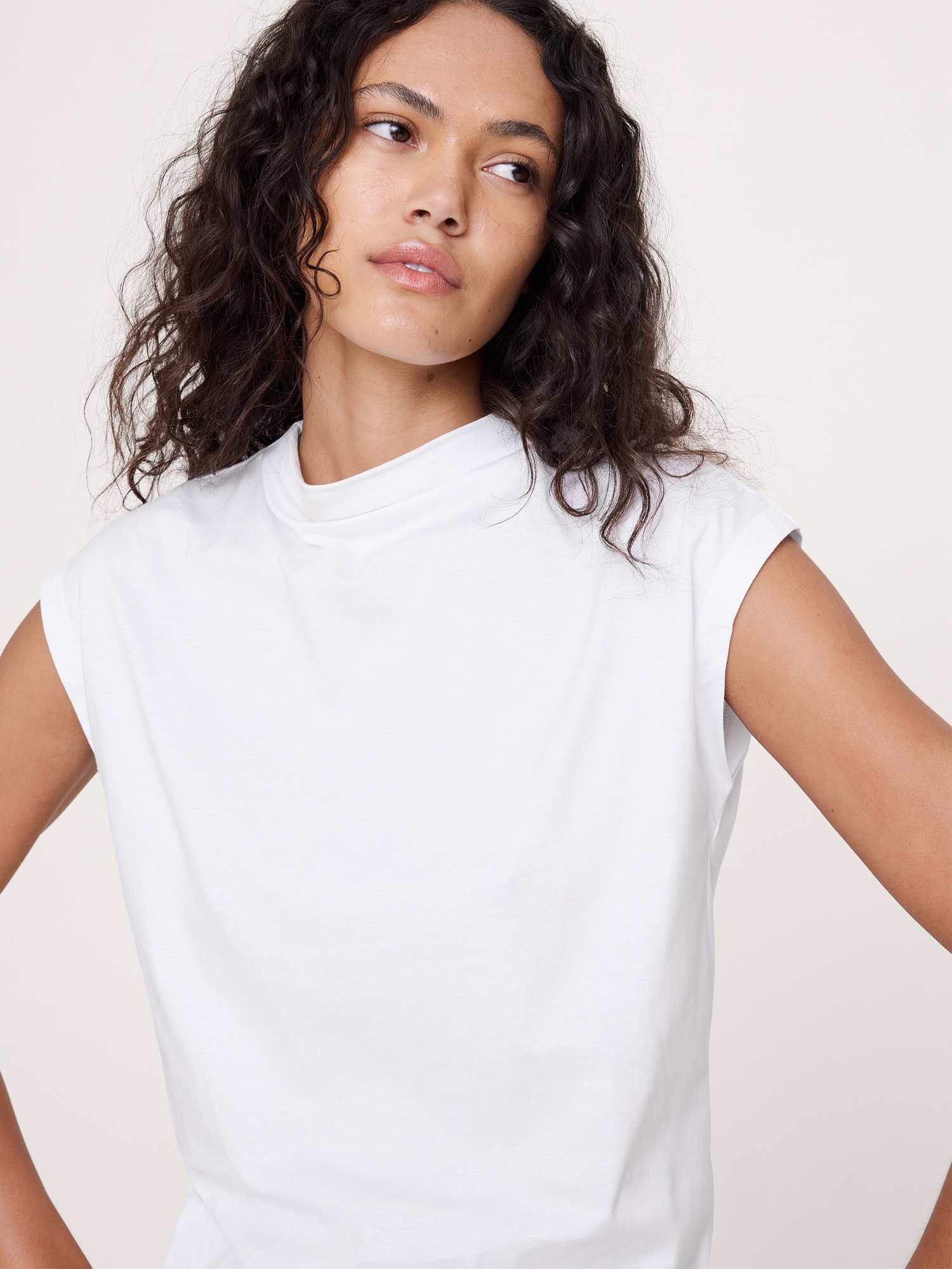 Image number 3 showing, Silky Cotton Mock-Neck Top
