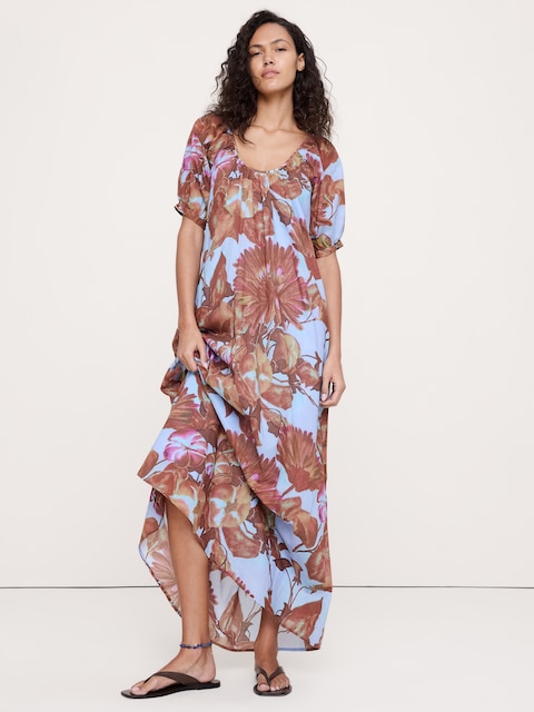 Lightweight Cotton Scoop-Neck Maxi Dress