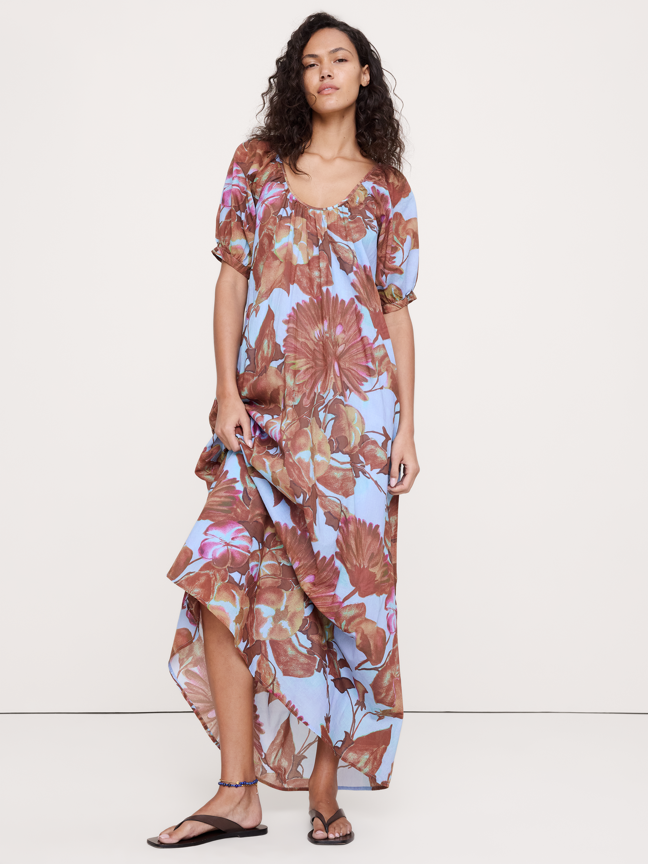 Lightweight Cotton Scoop-Neck Maxi Dress