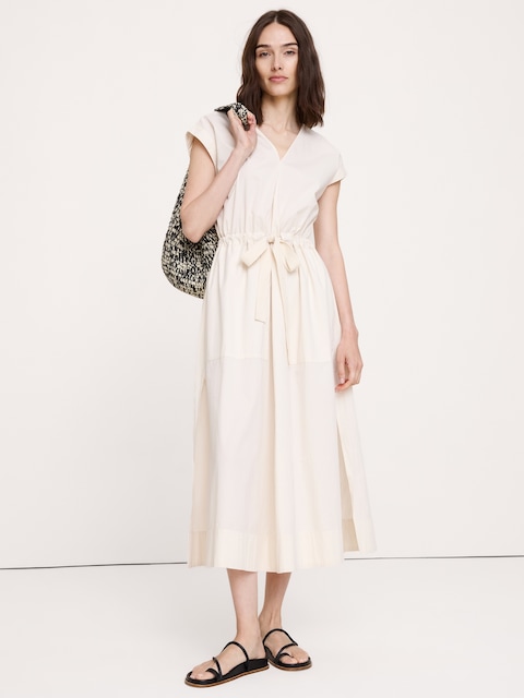 Stretch-Cotton Tie-Waist Maxi Dress