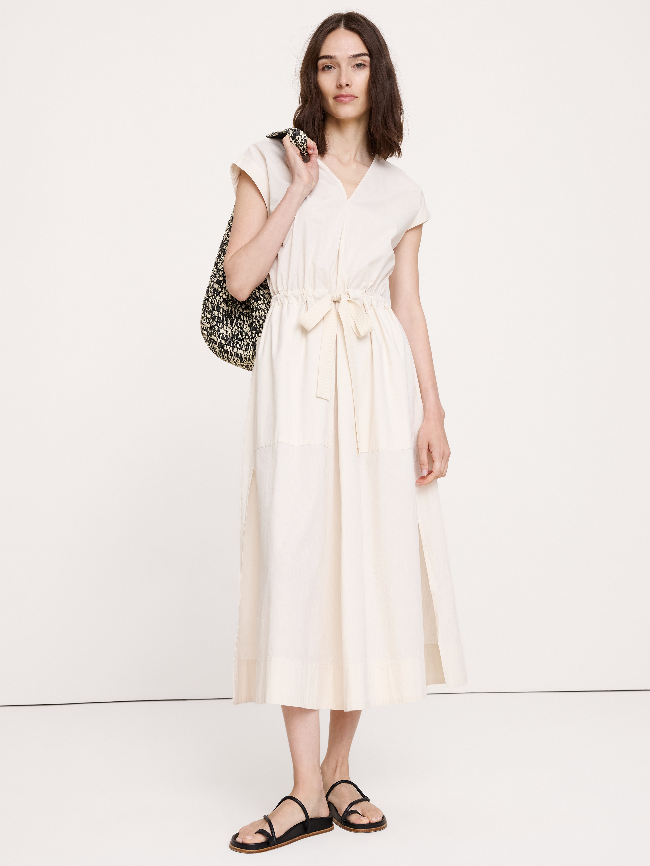 Stretch-Cotton Tie-Waist Maxi Dress