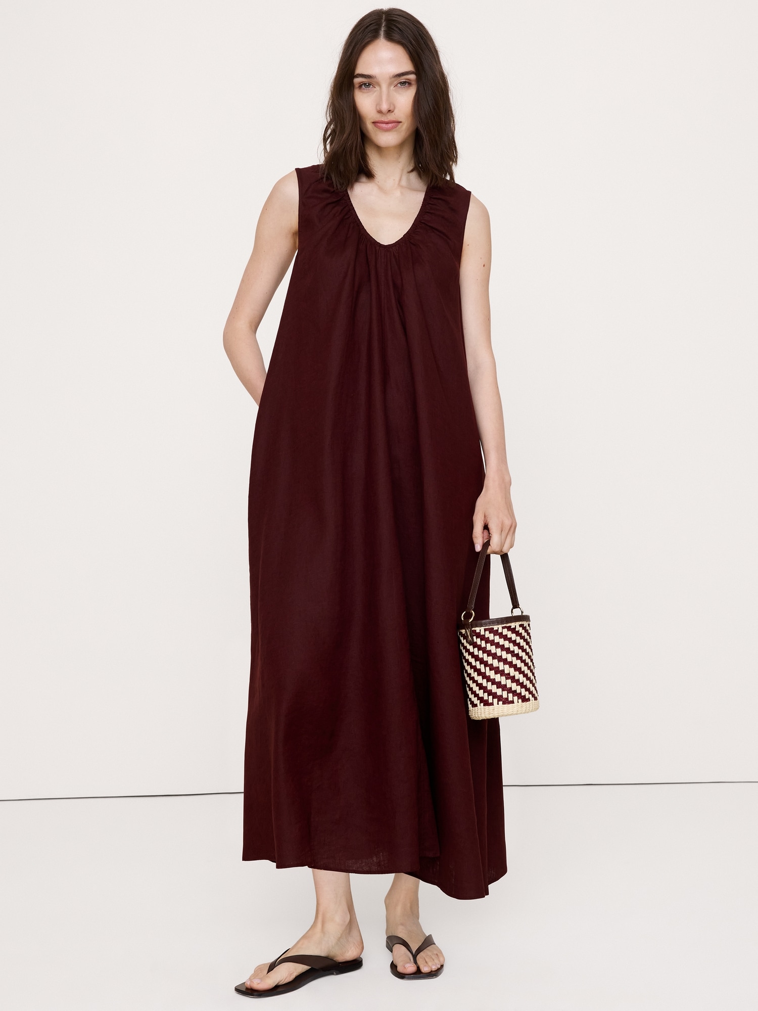 Image number 1 showing, Linen Scoop-Neck Maxi Dress
