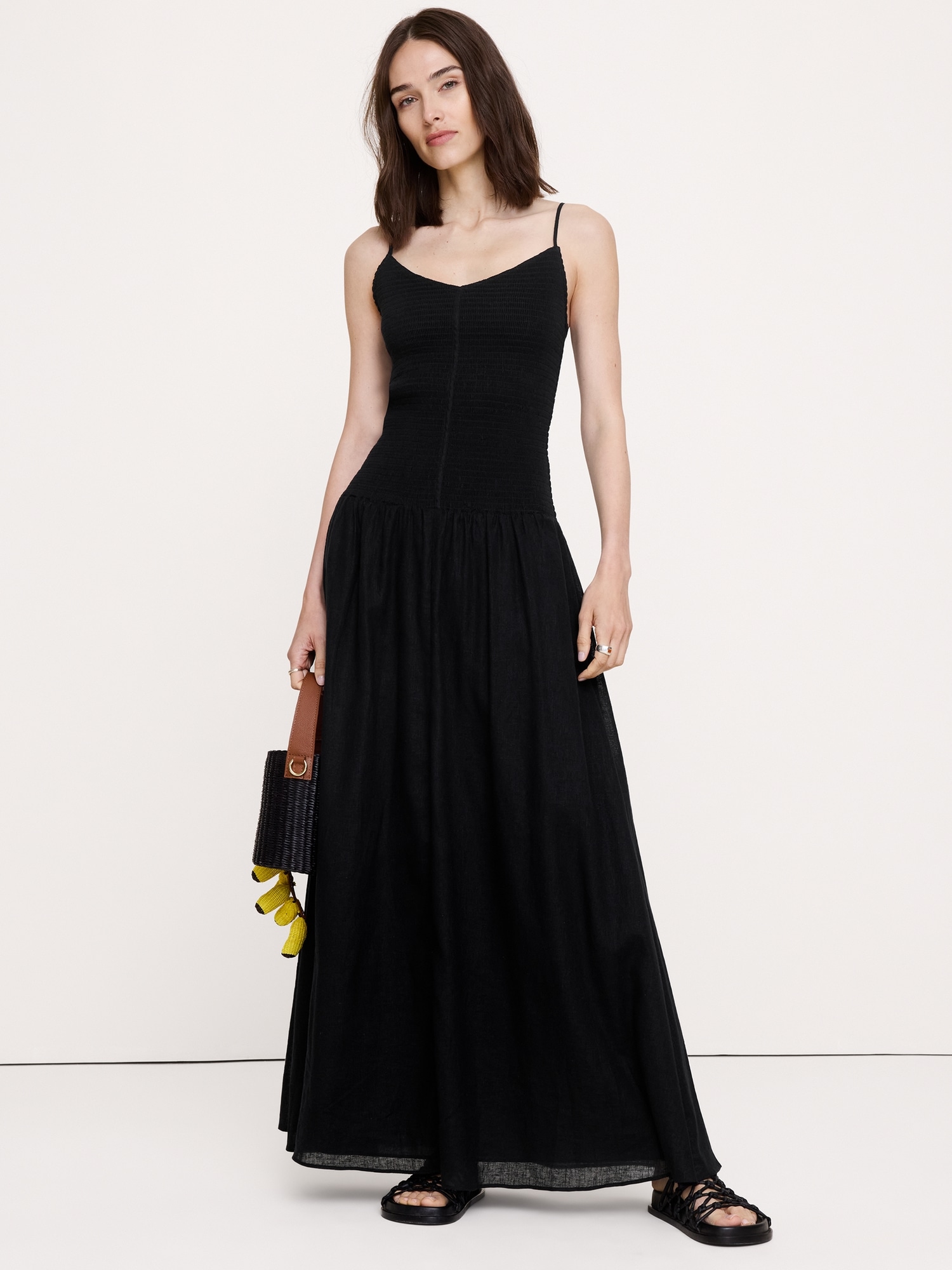 Image number 1 showing, Linen-Cotton Gauze Smocked Maxi Dress