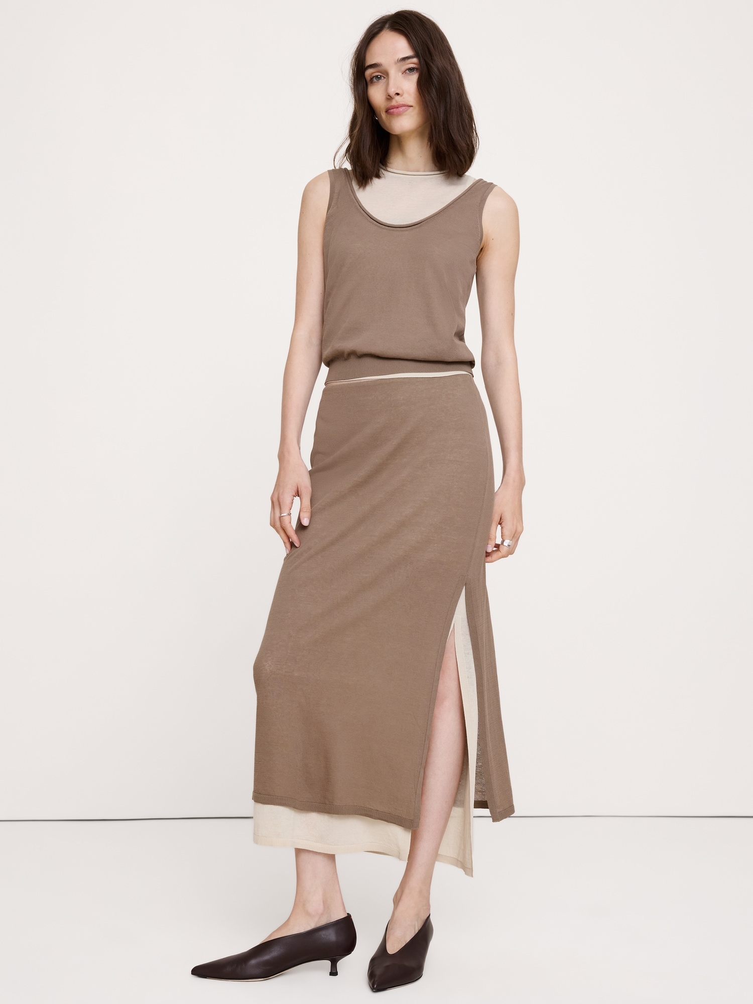 Image number 1 showing, Layered Ultra-Fine Cotton Maxi Skirt