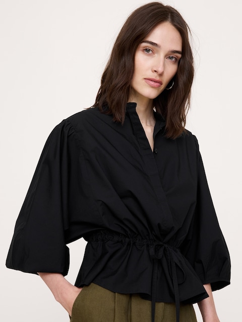 Cotton Poplin Tie-Waist Top