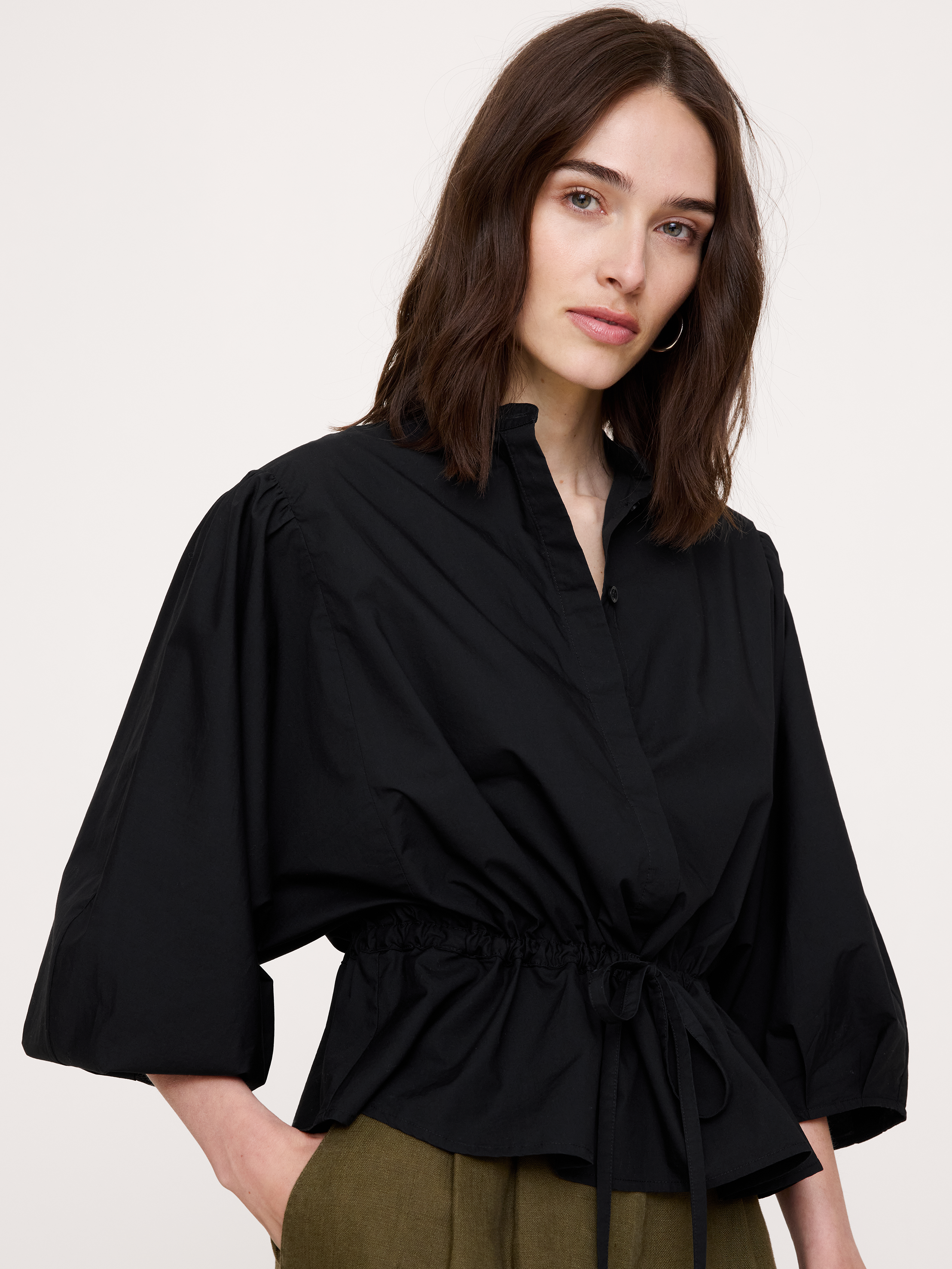 Cotton Poplin Tie-Waist Top