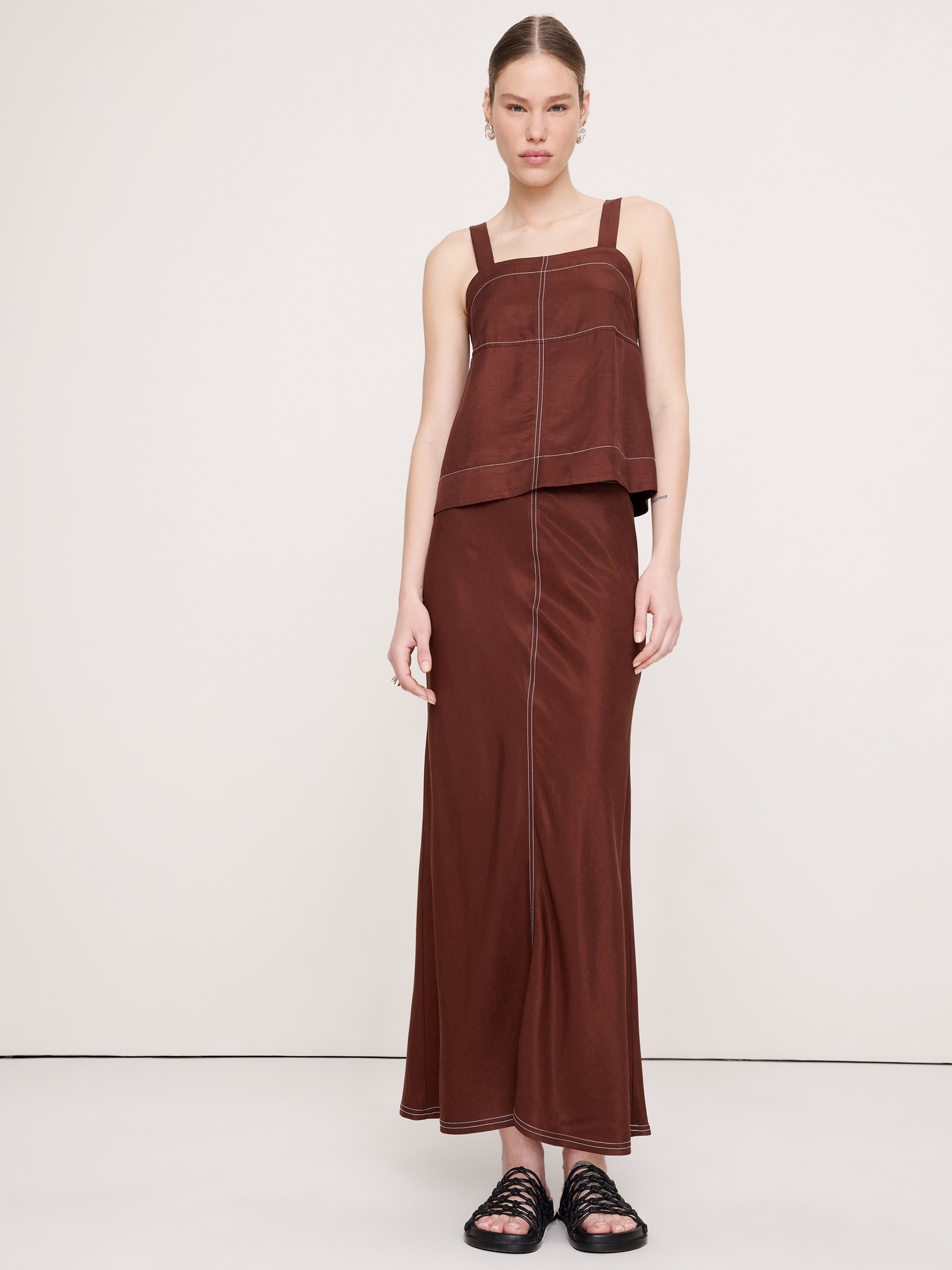 Image number 1 showing, Viscose-Linen Bias-Cut Maxi Skirt