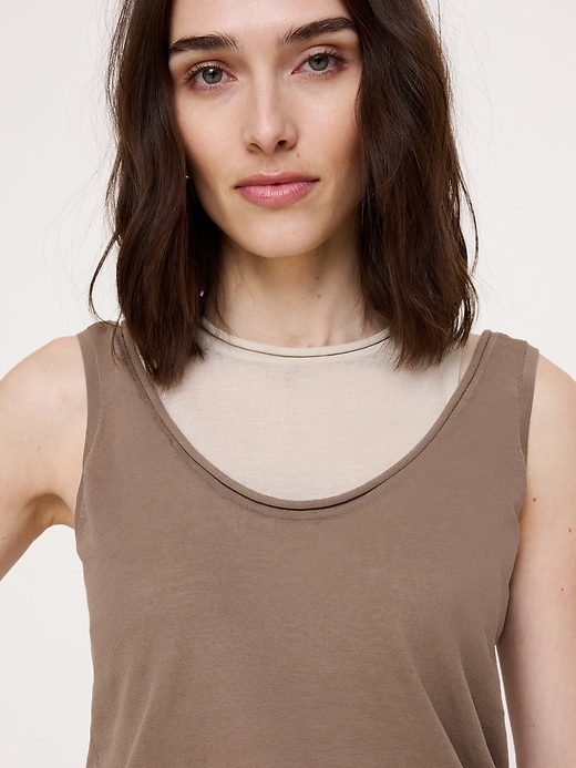 Sheer Ultra-Fine Cotton Layered Tank | Banana Republic