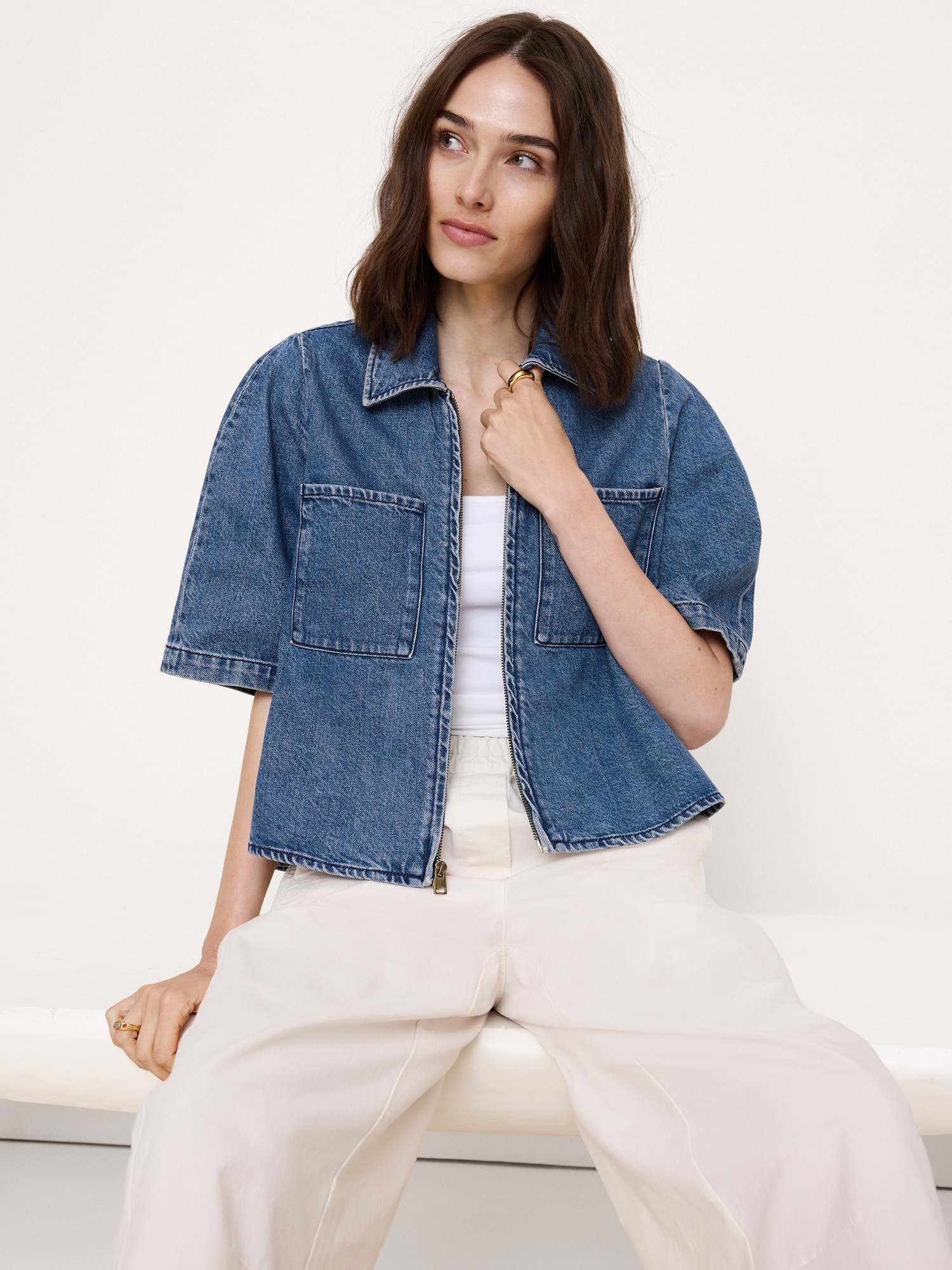 Image number 4 showing, Denim Flare-Sleeve Jacket