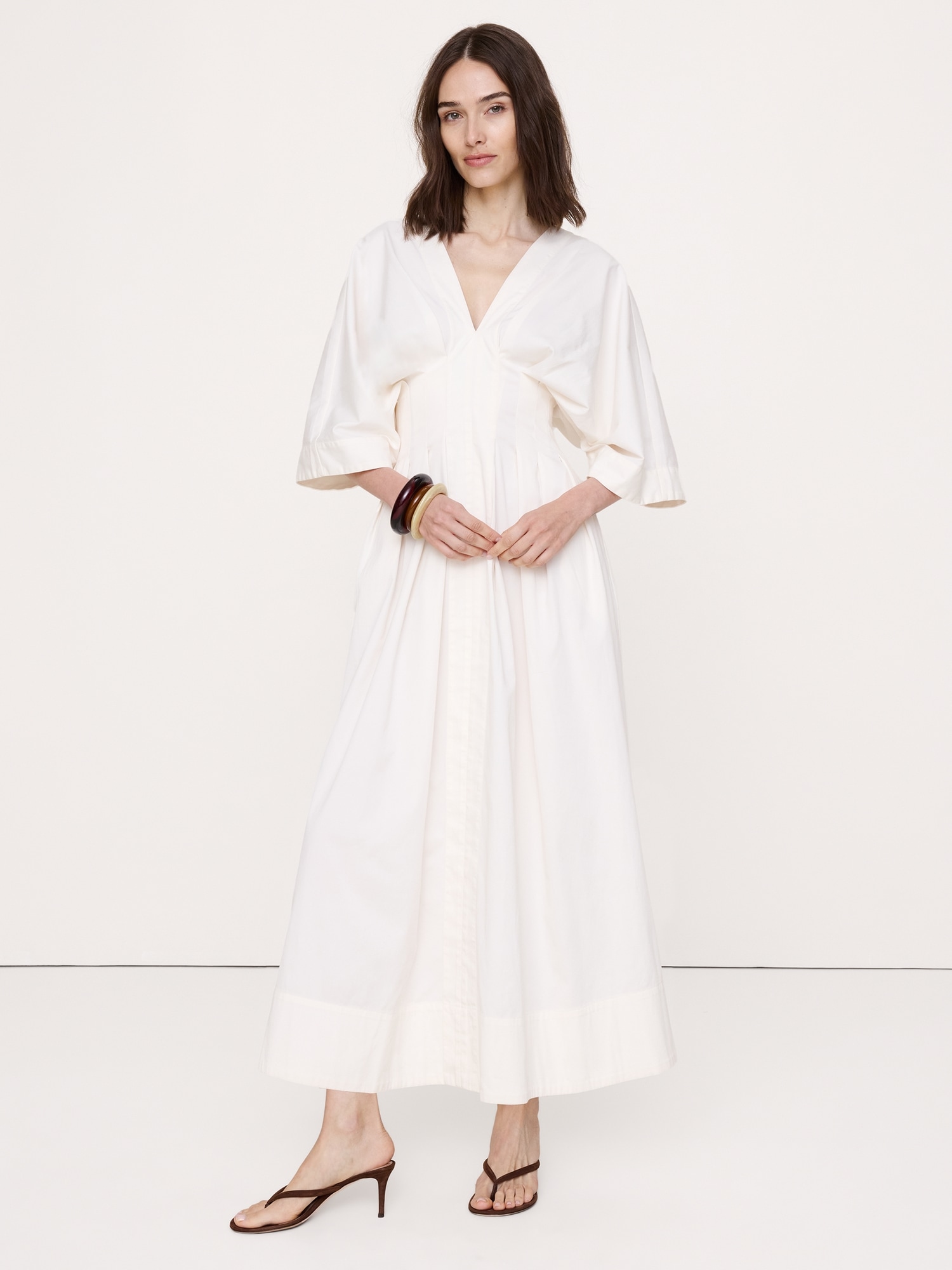 Image number 1 showing, Stretch-Cotton Pleated Maxi Dress
