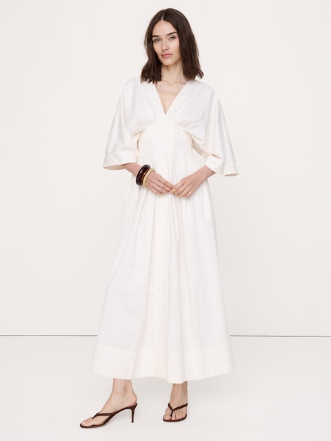 Stretch-Cotton Pleated Maxi Dress