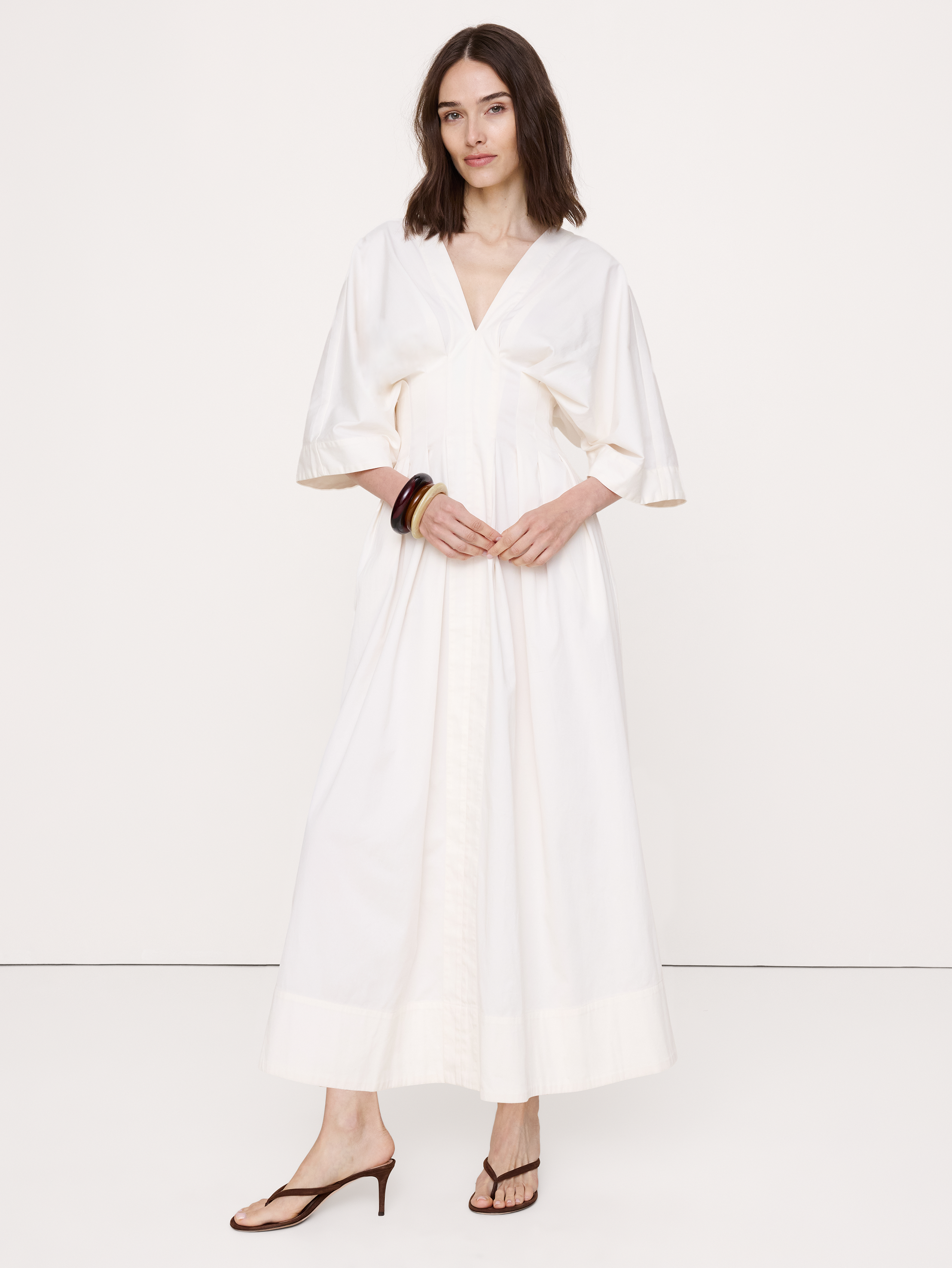 Stretch-Cotton Pleated Maxi Dress