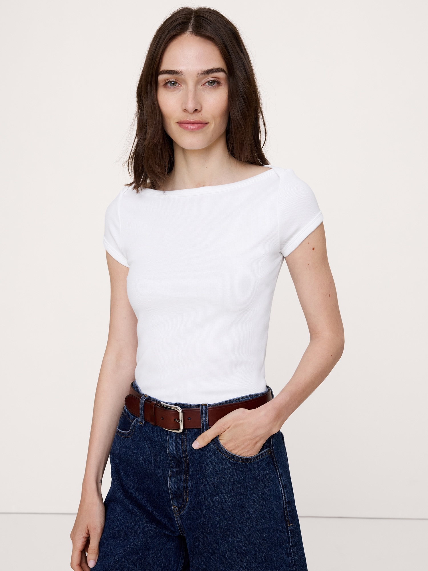 Image number 1 showing, Ribbed Boatneck Top