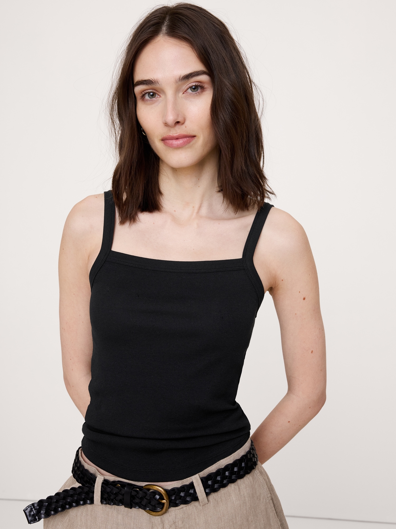 Image number 1 showing, Ribbed Square-Neck Tank