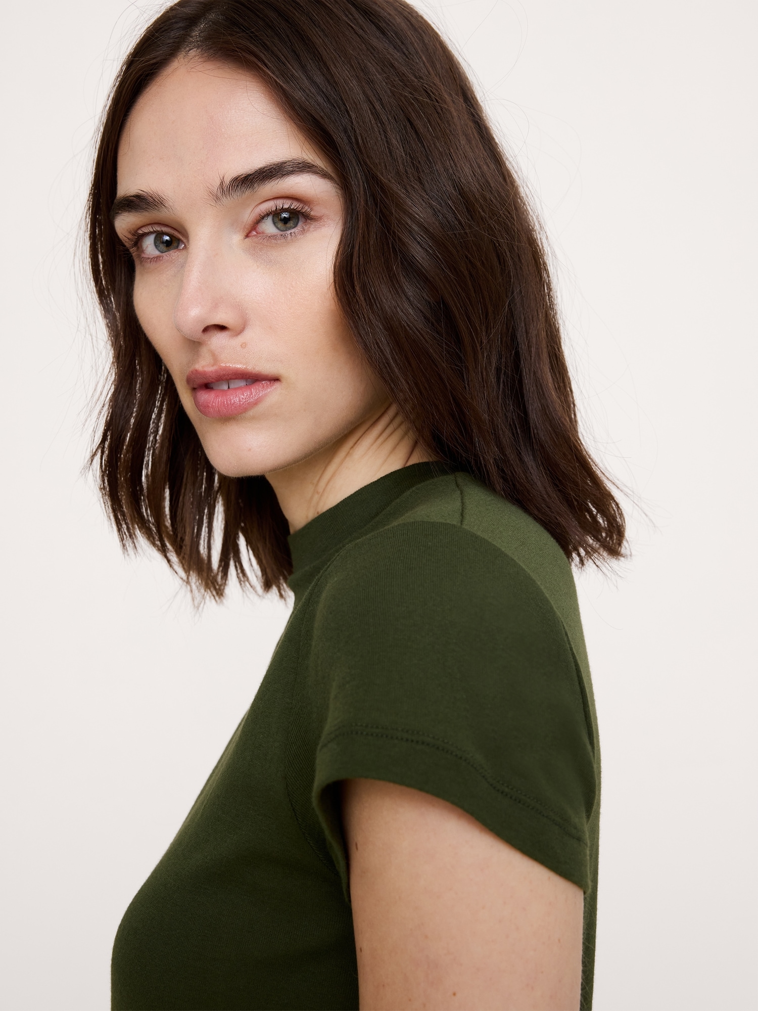 Image number 3 showing, Airy Cotton Mock-Neck T-Shirt