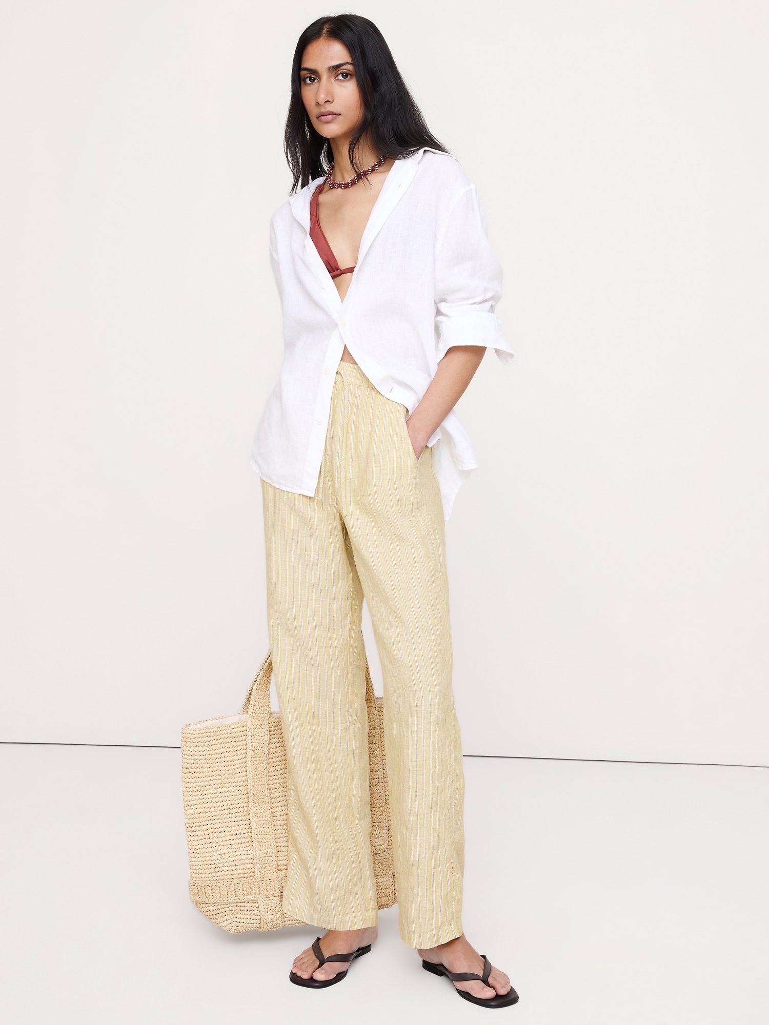 Image number 1 showing, The Getaway Straight-Leg Pull-On Pant in Linen