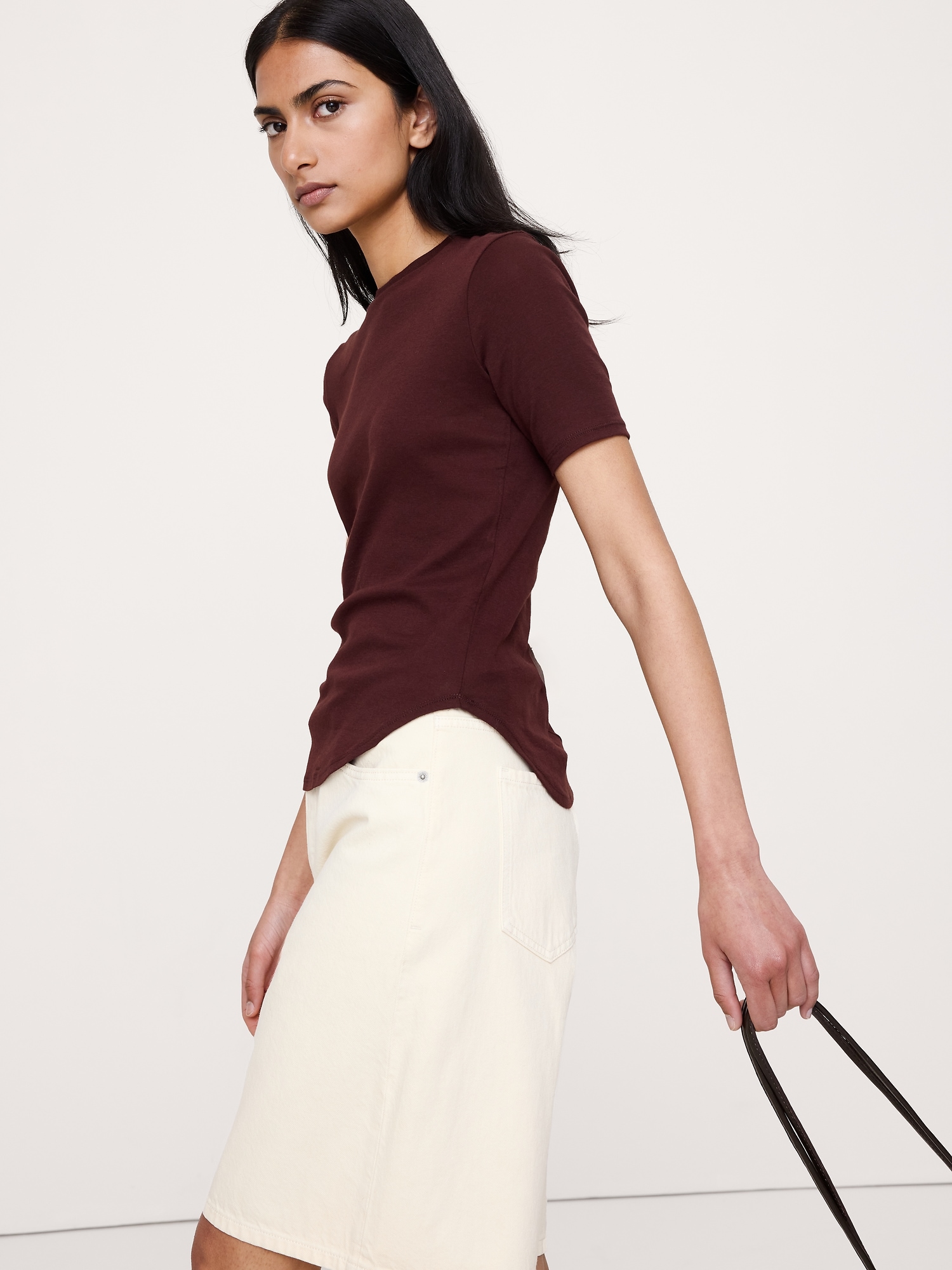 Image number 3 showing, Airy Cotton Elbow-Sleeve T-Shirt