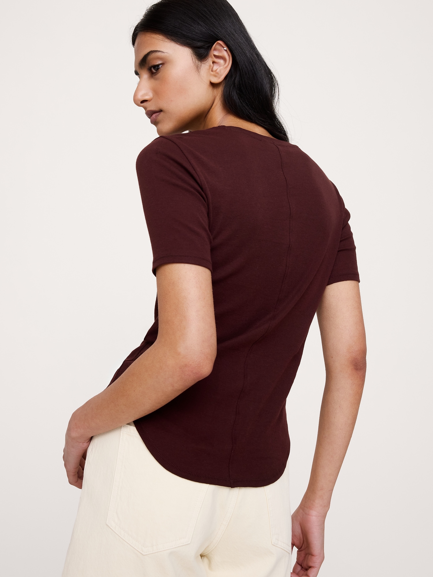 Image number 2 showing, Airy Cotton Elbow-Sleeve T-Shirt