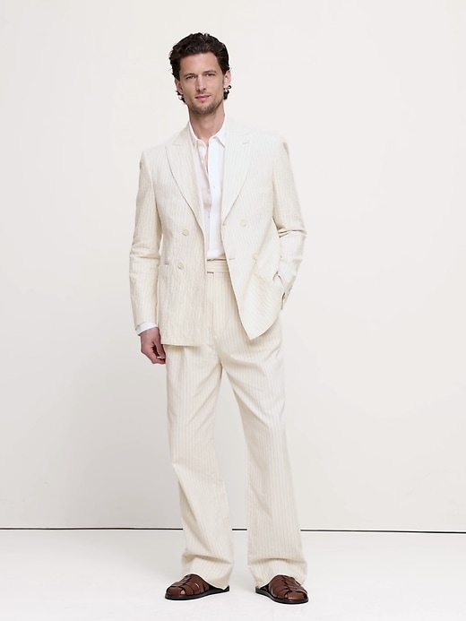 Double-Breasted Italian Cotton-Linen Seersucker Suit Jacket