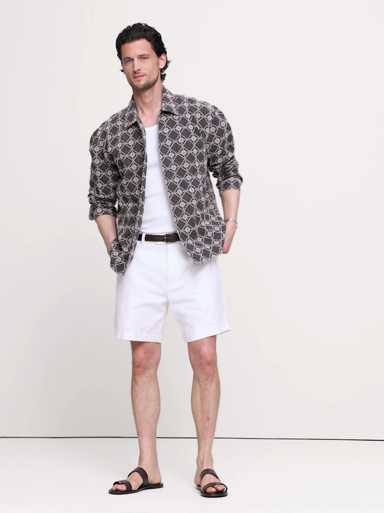 Мужская рубашка Banana Republic Relaxed-Fit Embroidered Linen Long-Sleeve Resort, цвет: Коричневый комбинированный — фото 5