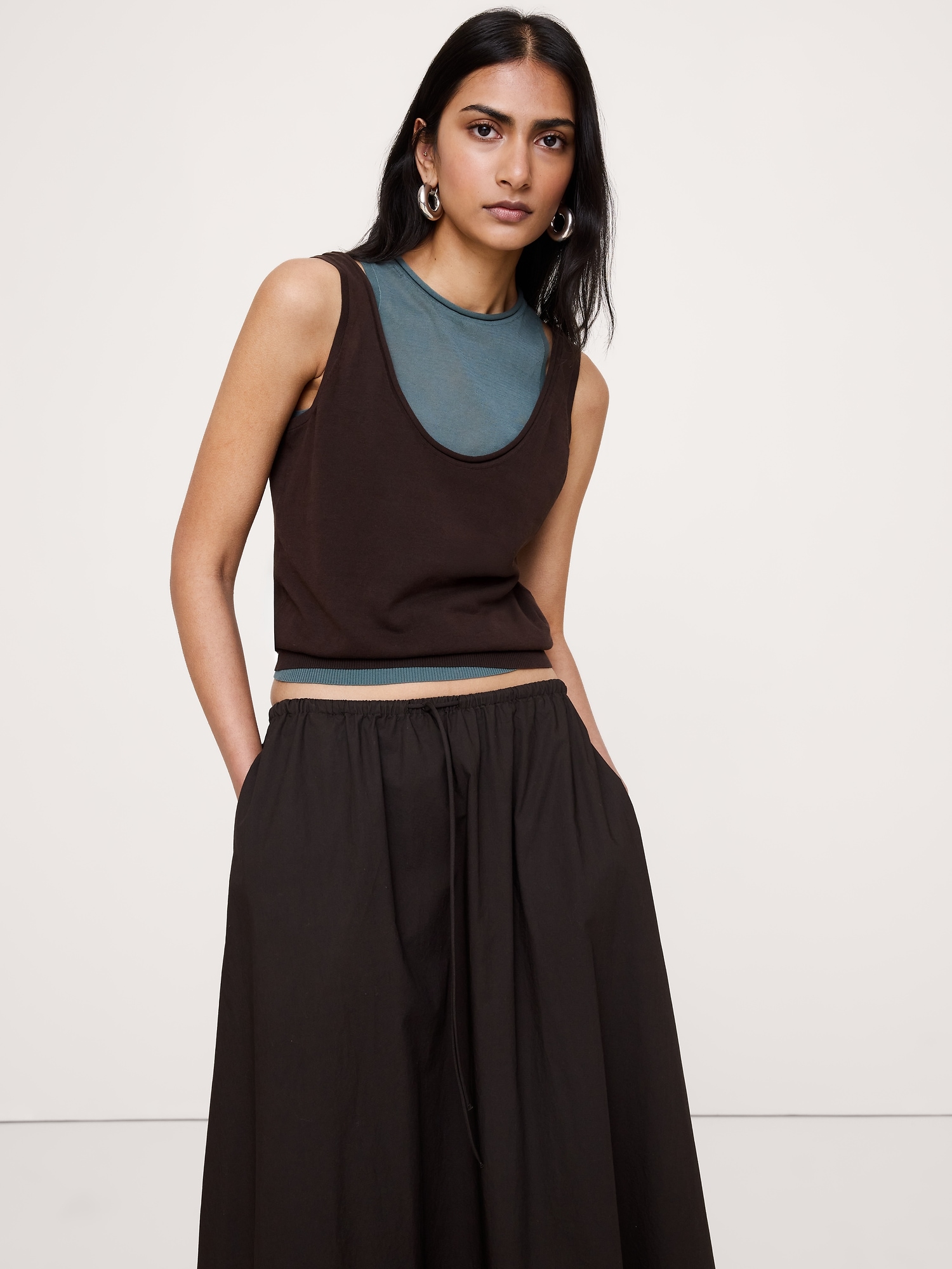 Image number 1 showing, Sheer Ultra-Fine Cotton Layered Tank