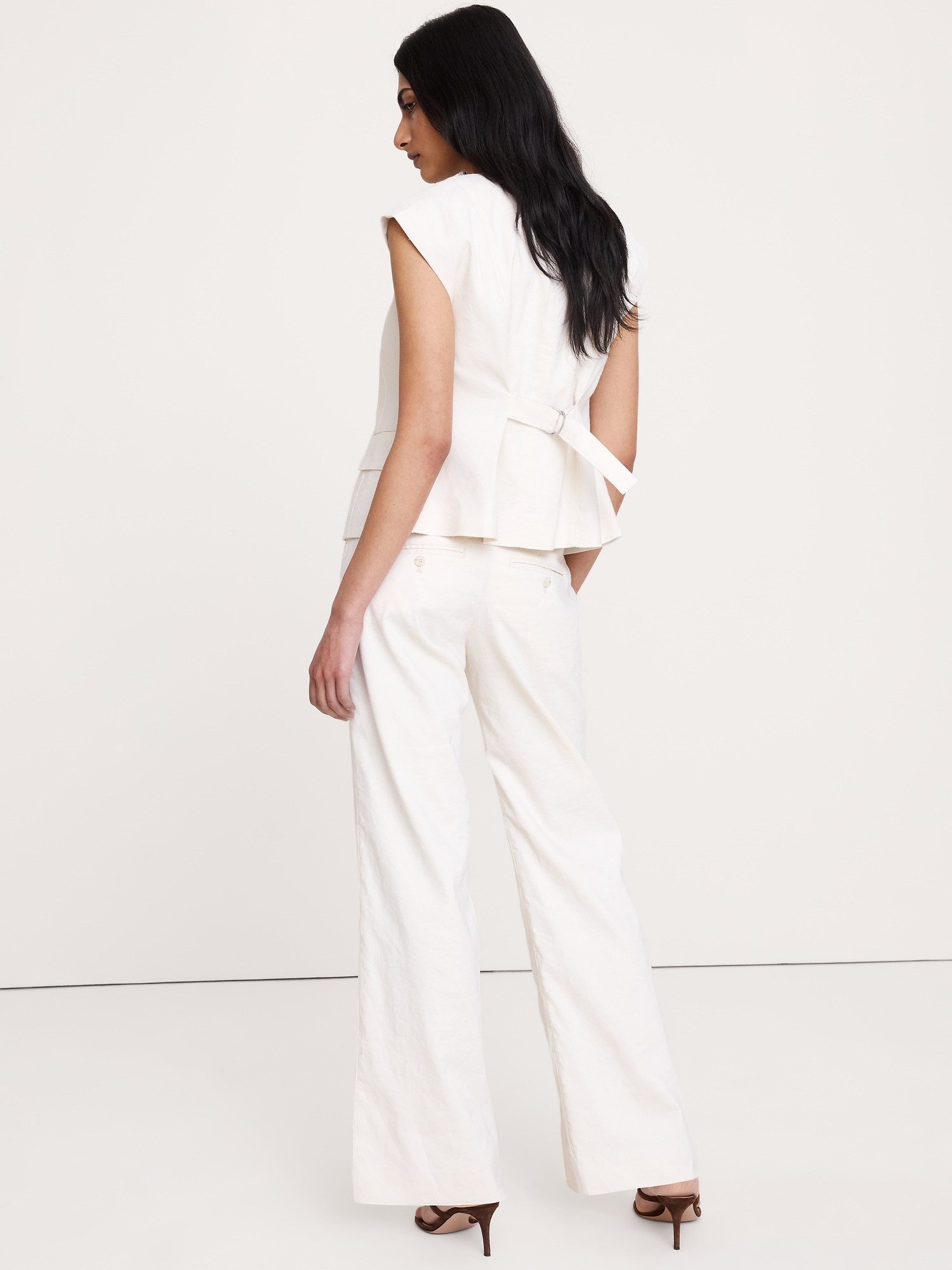 Image number 3 showing, Low-Rise Wide-Leg Stretch Linen-Viscose Pant
