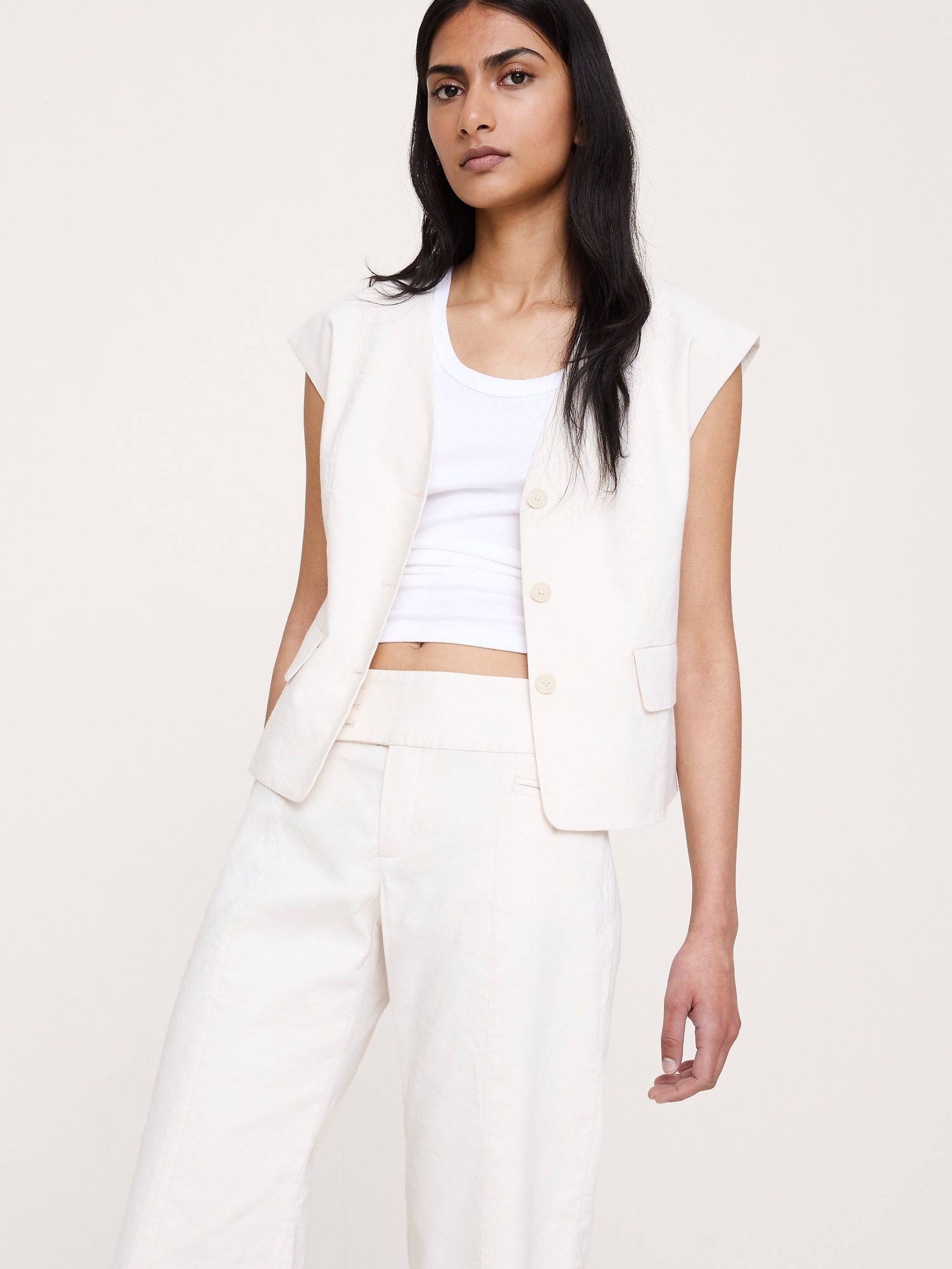 Image number 4 showing, Low-Rise Wide-Leg Stretch Linen-Viscose Pant