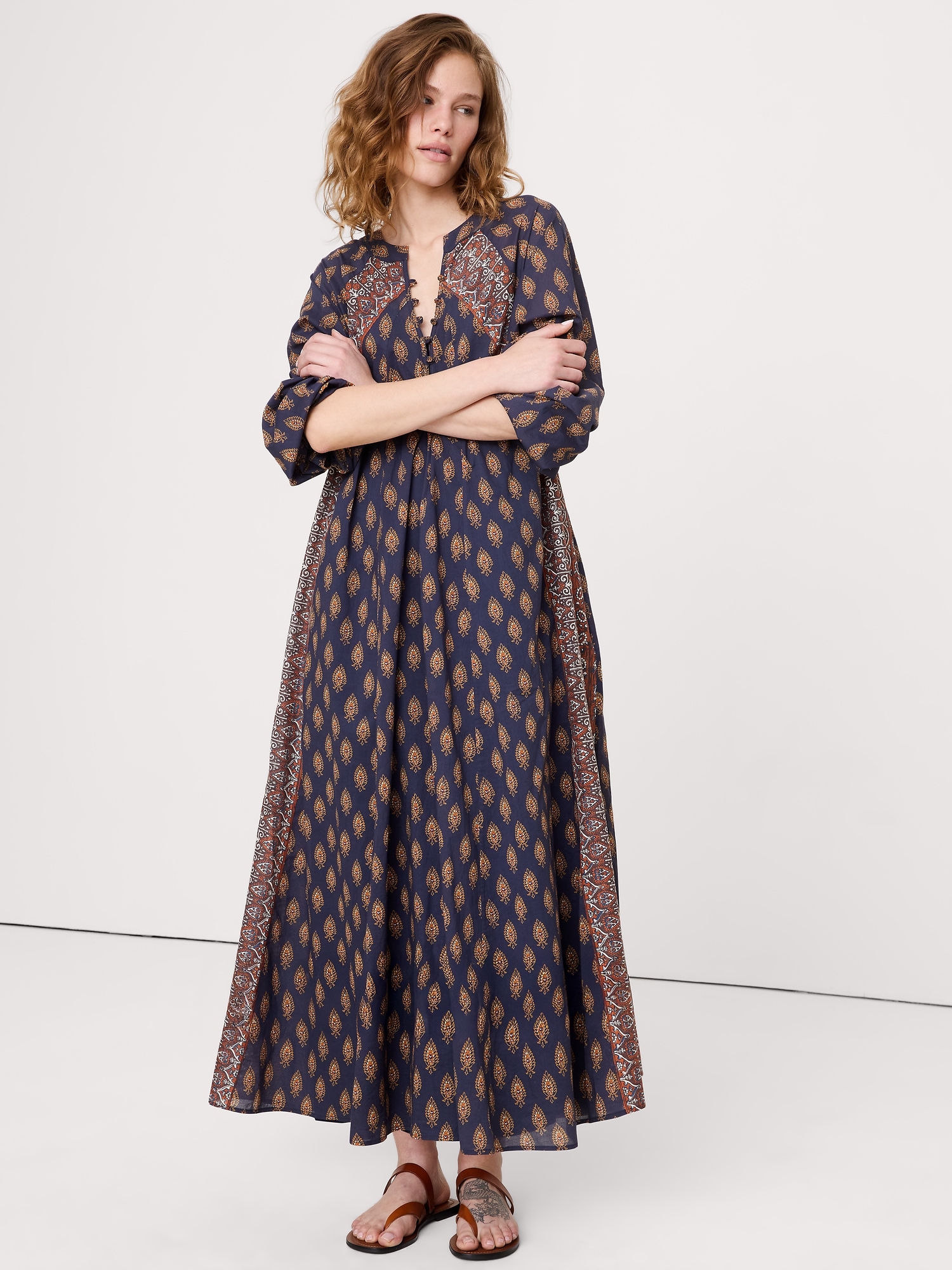 Image number 5 showing, Lightweight Cotton Kaftan Maxi Dress