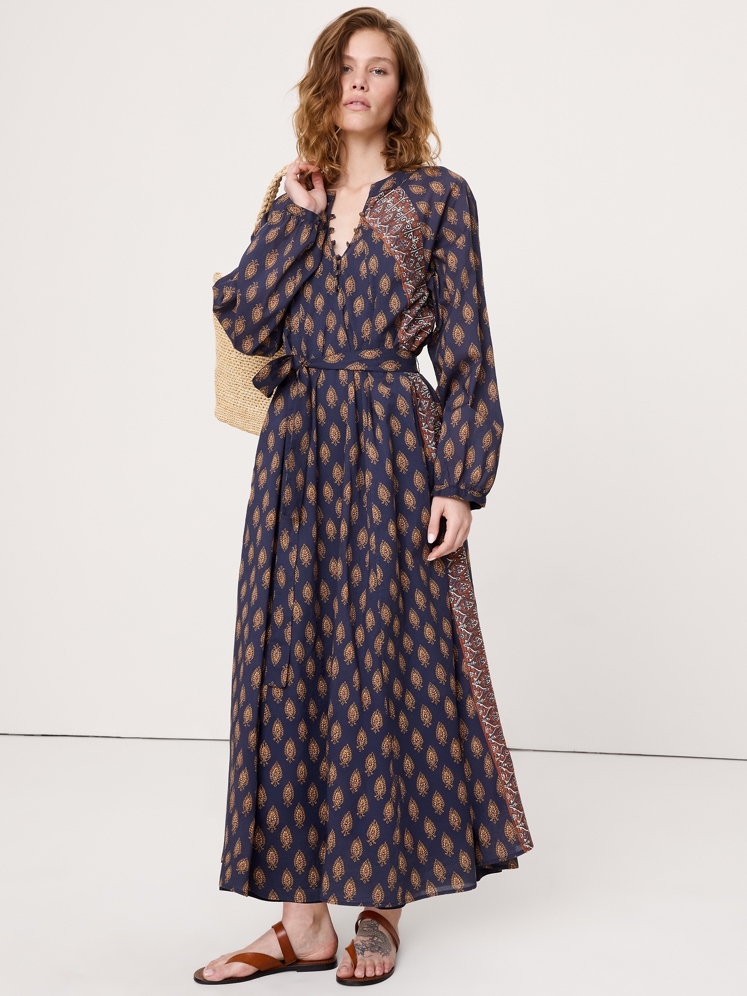 Image number 1 showing, Lightweight Cotton Kaftan Maxi Dress