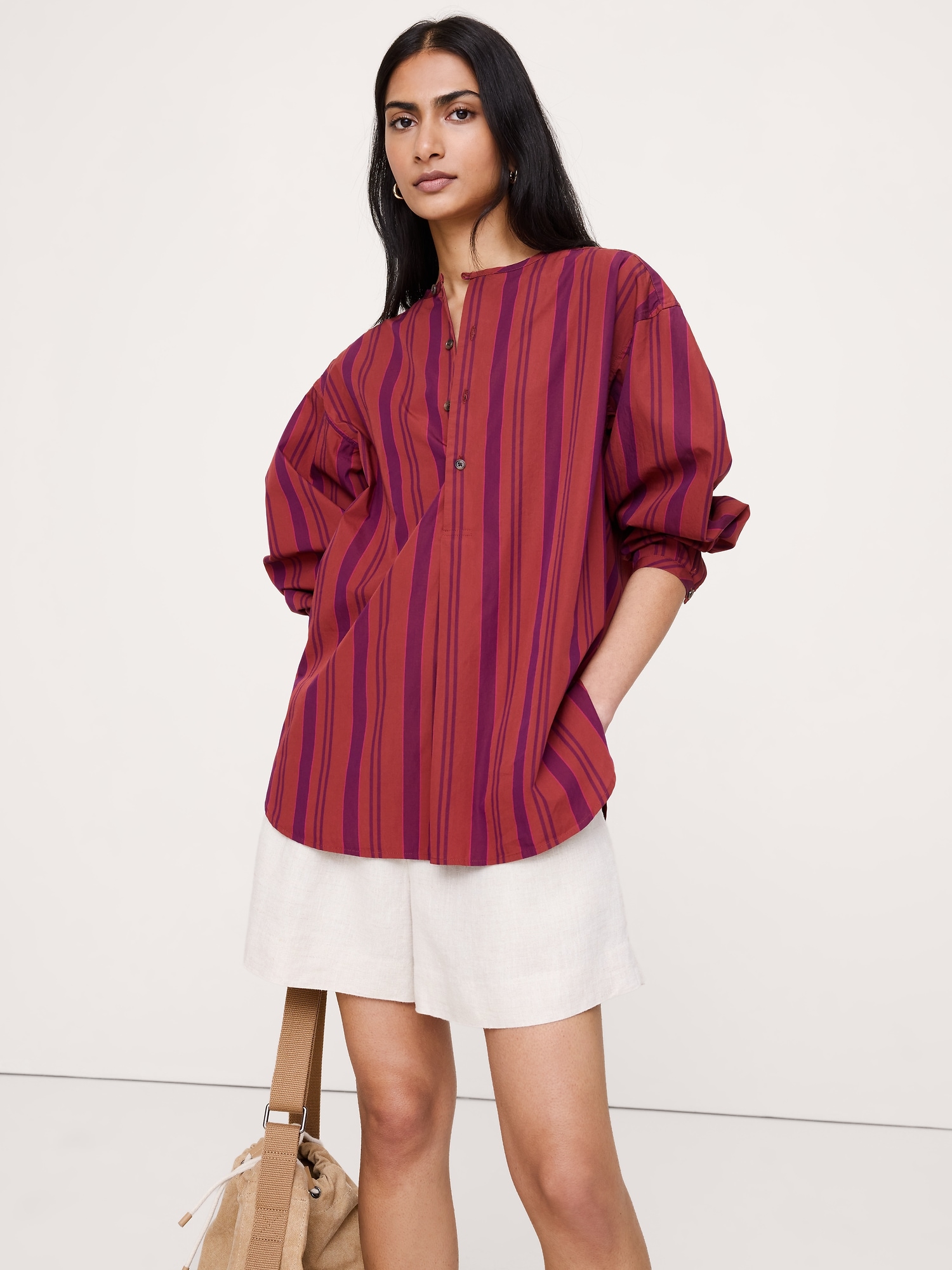 Image number 1 showing, Cotton Poplin Collarless Tunic